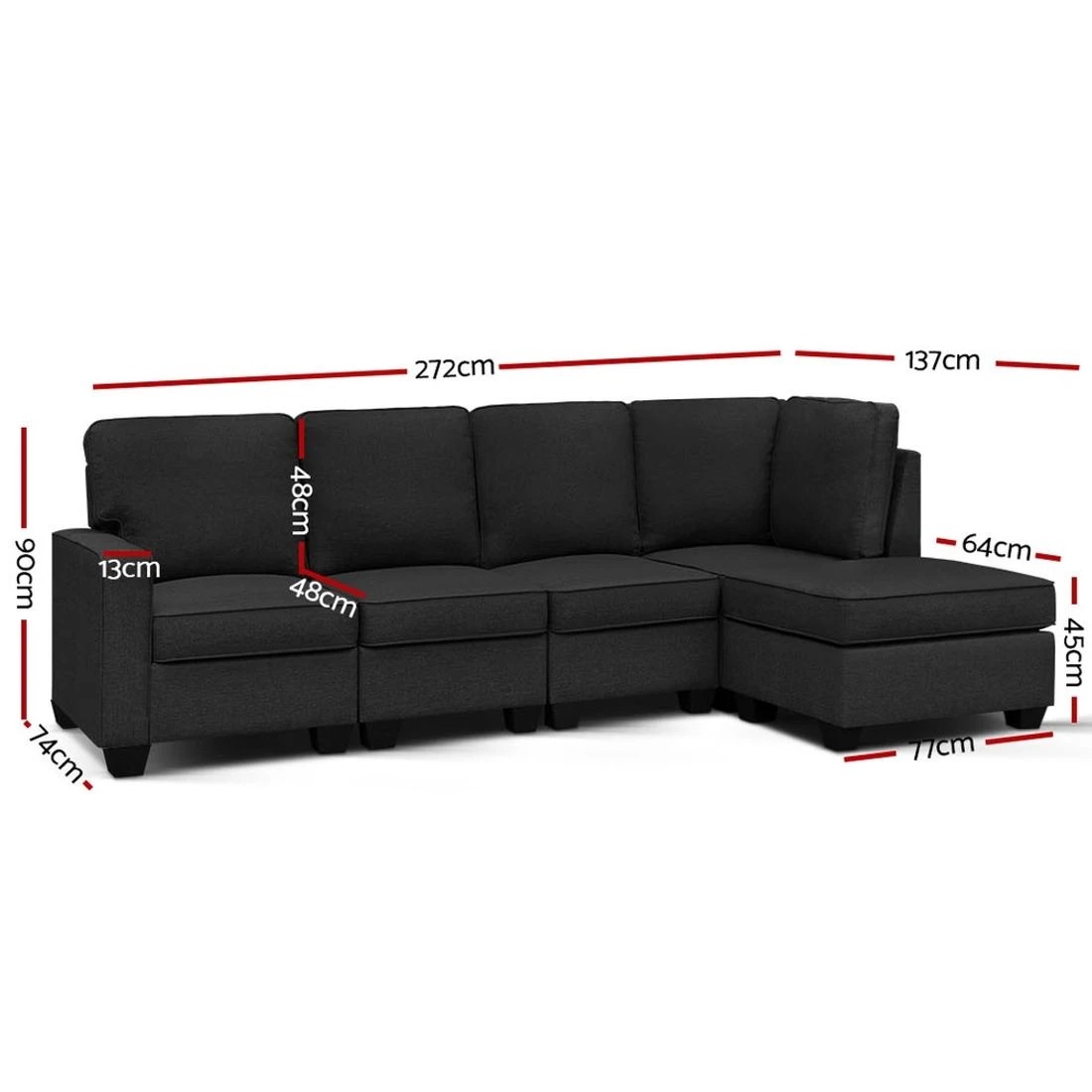 2 Artiss Modular Sofa Chaise Set 5-seater Dark - Grey, 2 of 8