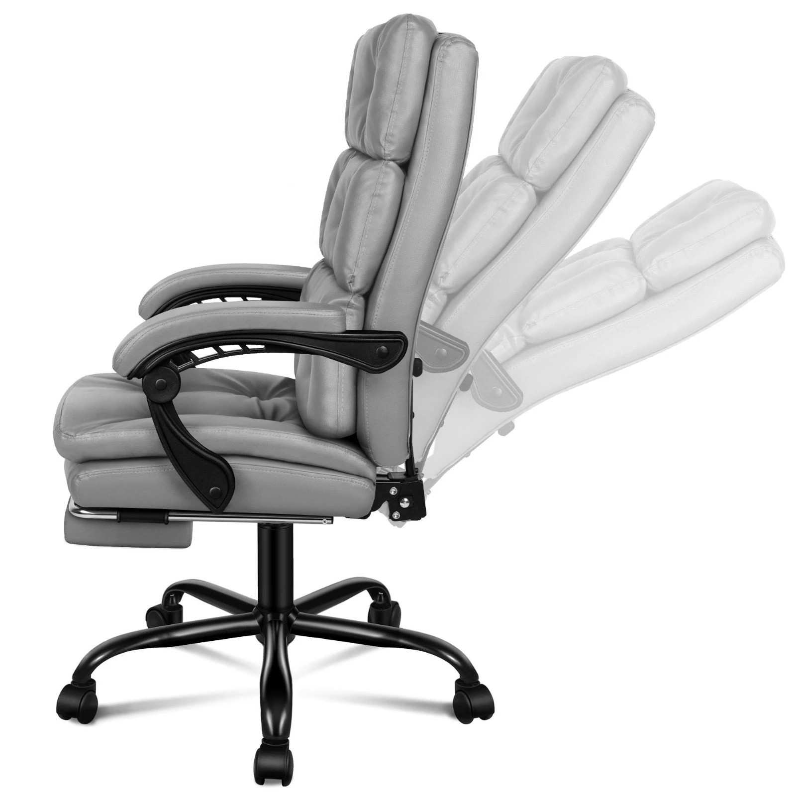4 Alfordson Office Chair Executive Computer PU Leather Seat Work Recliner Gaming - Grey, 4 of 10