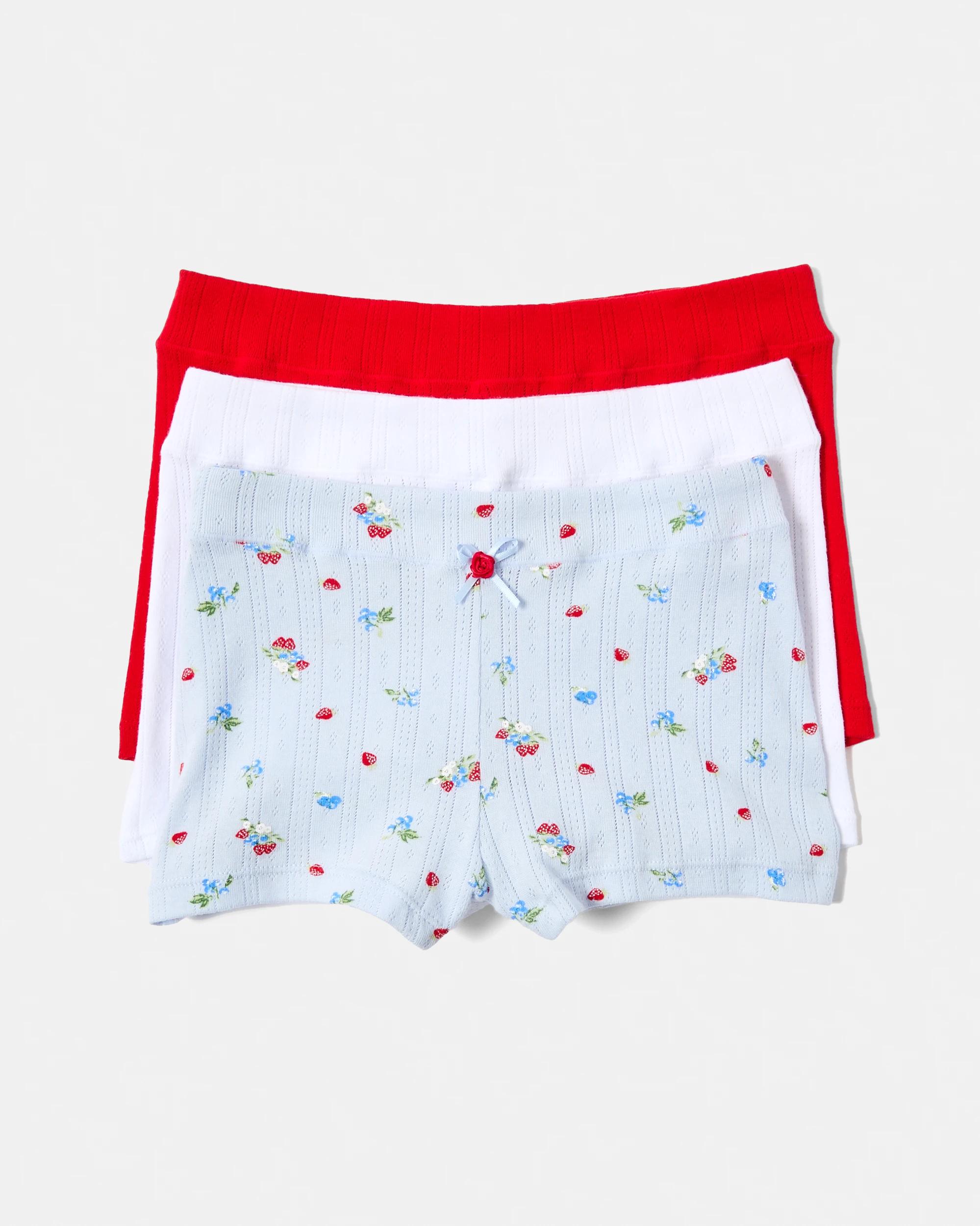 1 3 Pack Pointelle Boyleg Shorties Fruits, 1 of 9