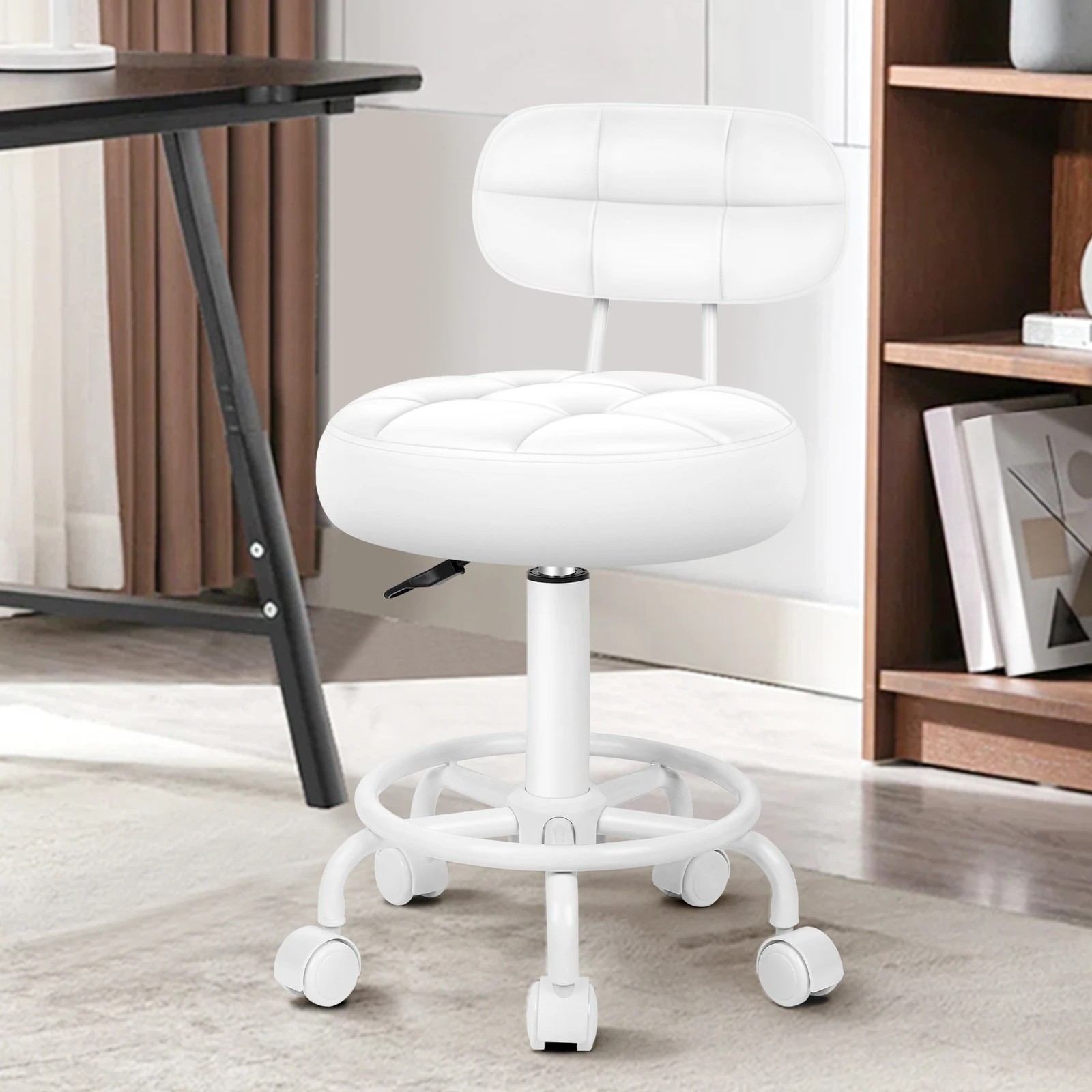 4 Alfordson 2x Salon Stool Backrest Swivel Barber Hair Dress Chair Riley - White, 4 of 7