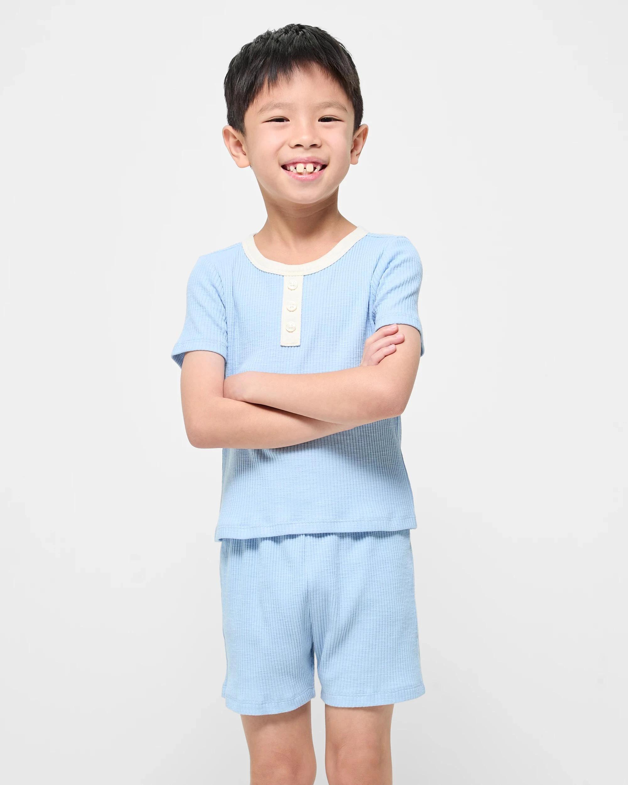 1 Target Younger Boys Henley Slub Rib Knit Pajama Set BLUE, 1 of 6