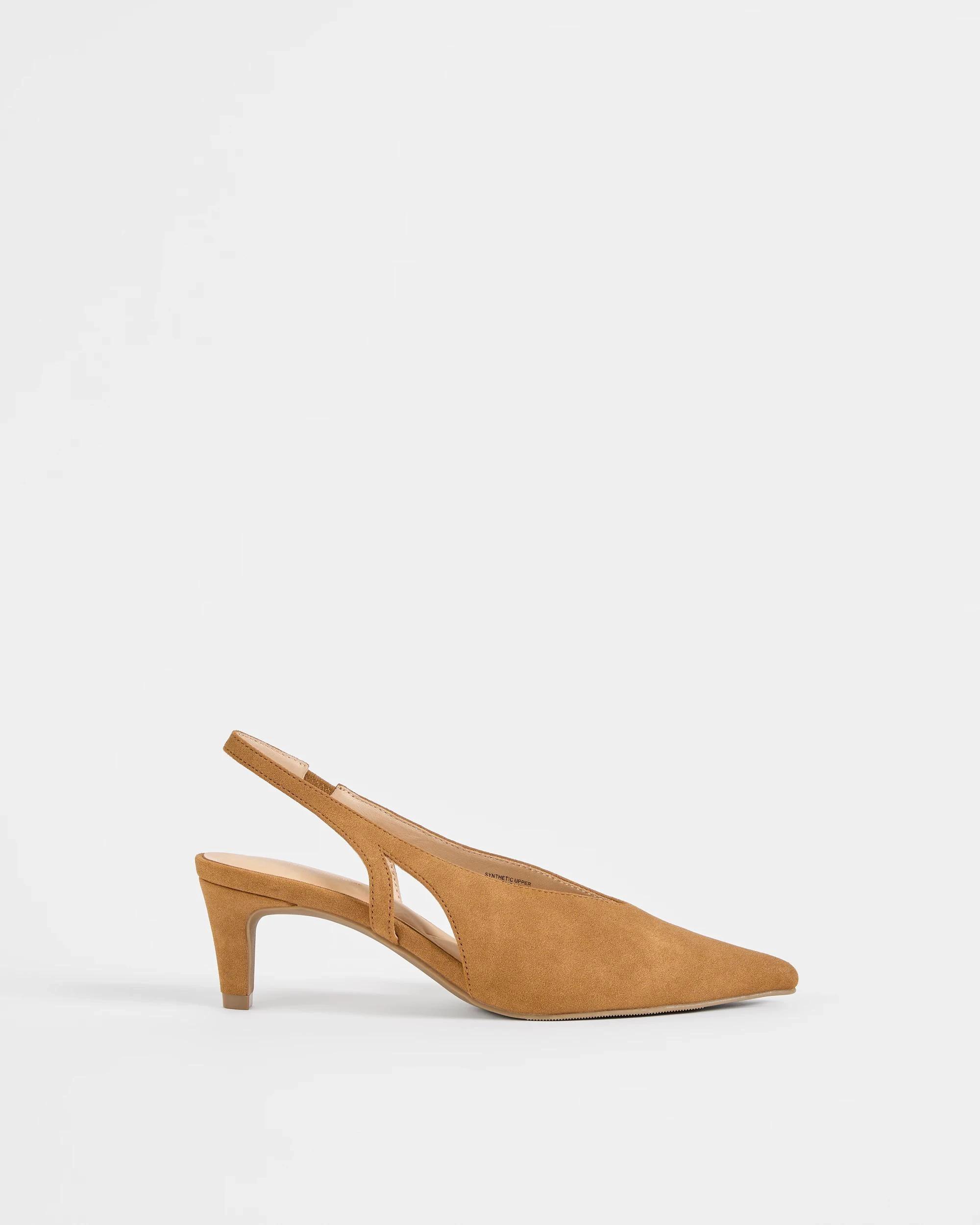 1 Target Woman High Vamp Kitten Heel Sling Back TAN FAUX SUEDE, 1 of 3