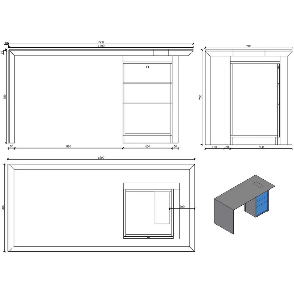 6 Logan Reversible Executive Desk Warm Oak/Black Marble Desks, Tables and Workstations, 6 of 6