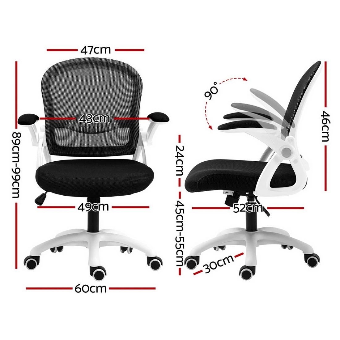2 Artiss Mesh Office Chair Mid Back - Black, 2 of 5