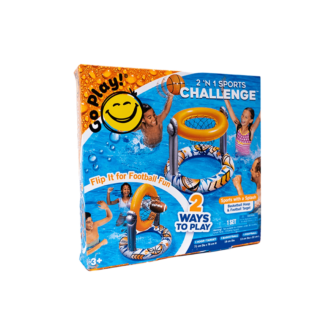 1 Go Play 2 In 1 Sports Challenge Basketball Football Inflatable Pool Game 3 Years Plus - Multi, 1 of 5