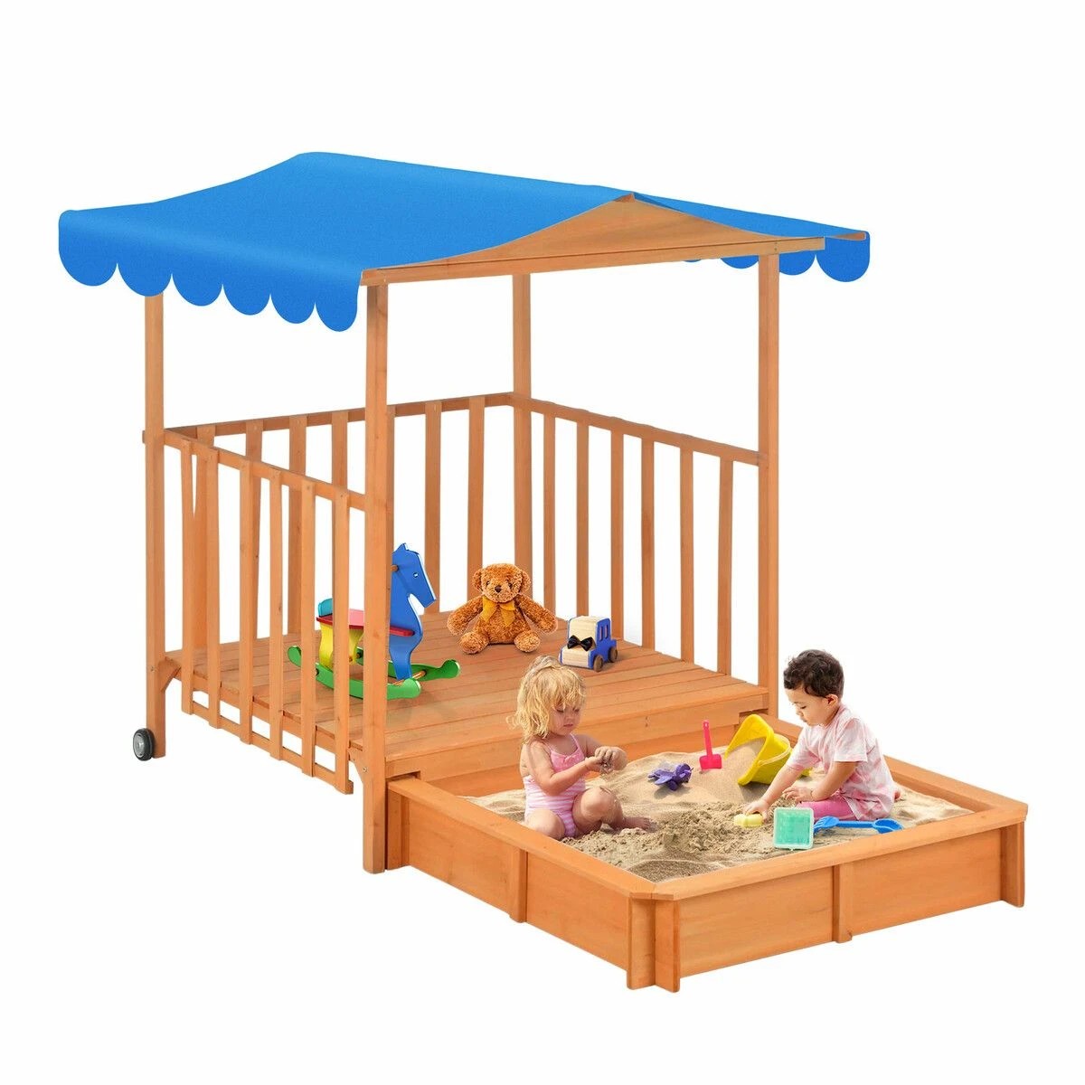 3 Kidbot Kids Playhouse Sand Pit Wooden Box Canopy, 3 of 3