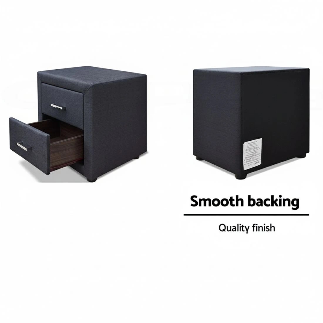 8 Artiss 2X Bedside Table 2 Drawers Fabric - CADEN Charcoal - Charcoal, 8 of 9