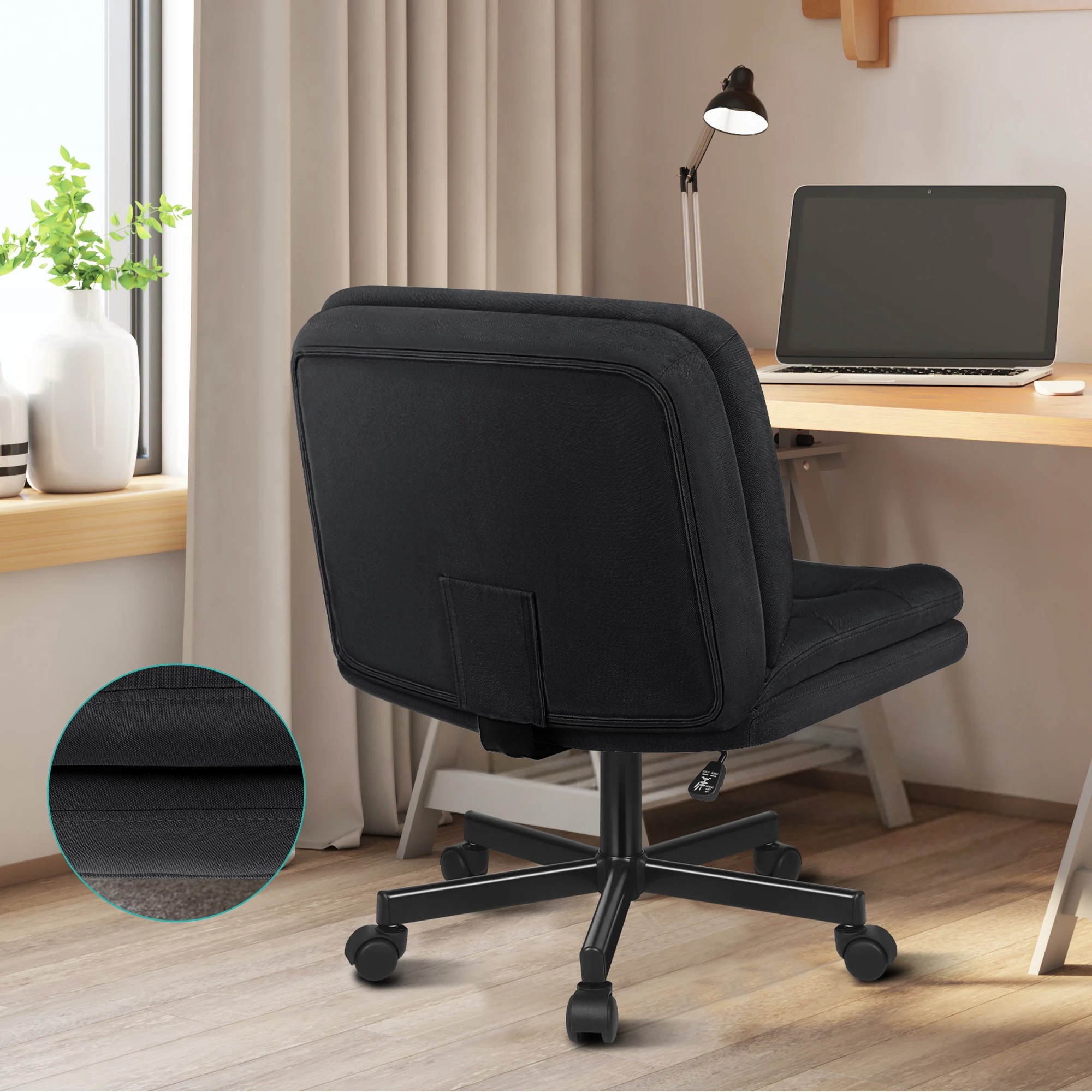 6 Alfordson Armless Office Desk Chair Mid Back Wide Seat w/ Wheels Fabric - Black, 6 of 8