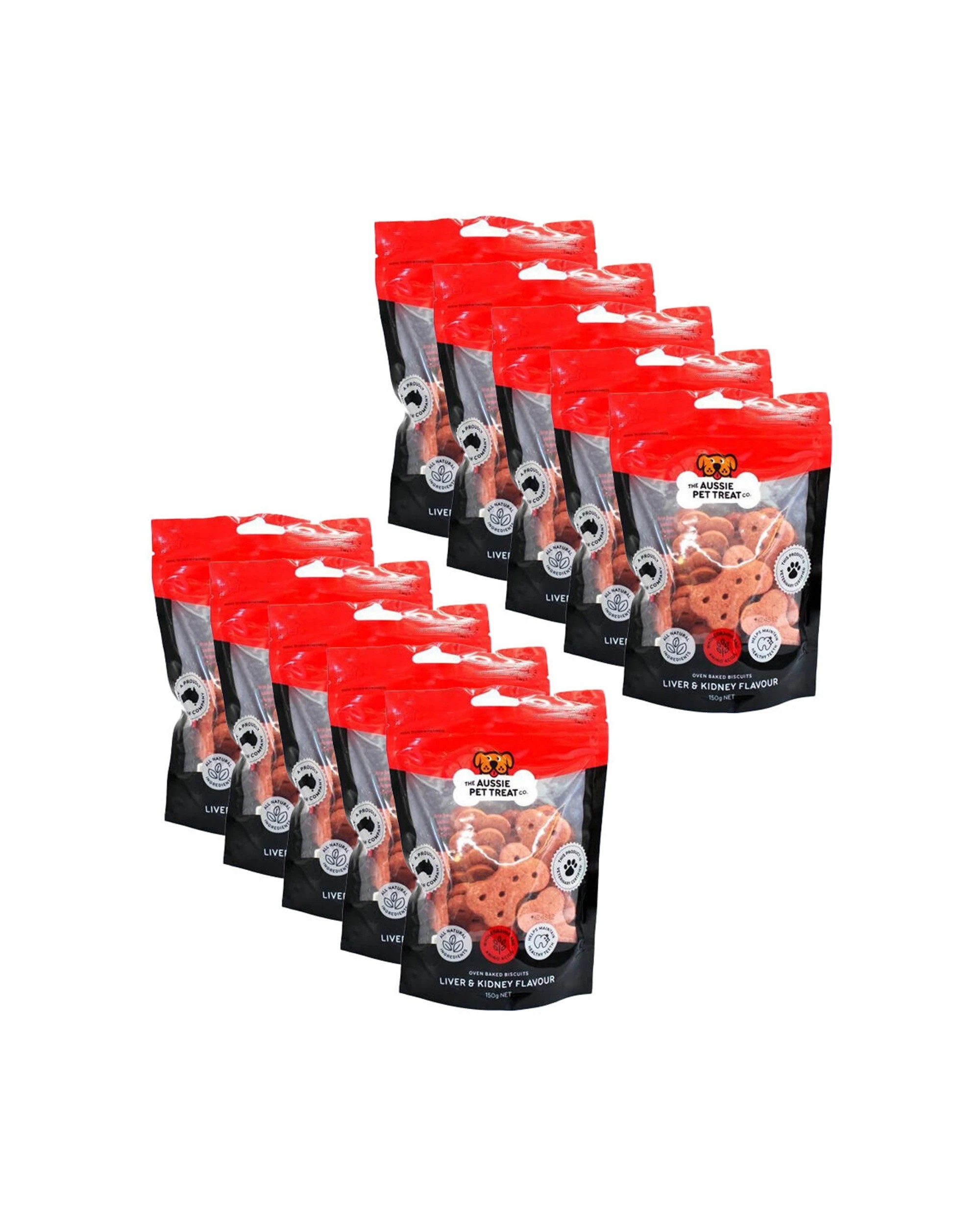 1 The Aussie Pet Treat Co Dog Biscuit Liver Kidney 10 Pack 150g Oven Baked Natural Treats - Red, 1 of 3