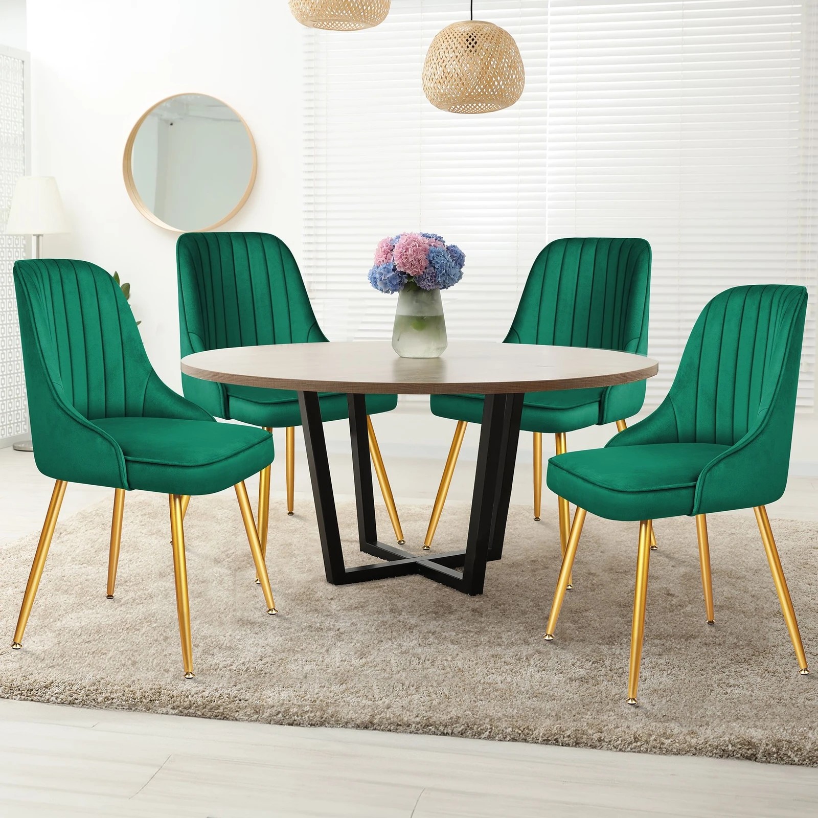 6 Alfordson 2x Dining Chairs Kitchen Accent Lounge Padded Tufted Seat Velvet - Green, 6 of 10