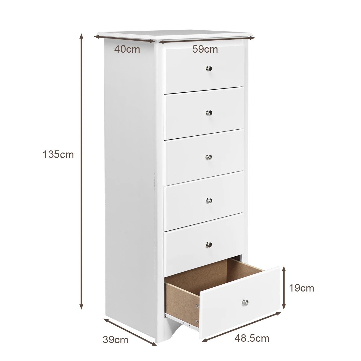 2 Costway 6 Chest of Drawers Tallboy Storage Cabinet Tallboy White, 2 of 4