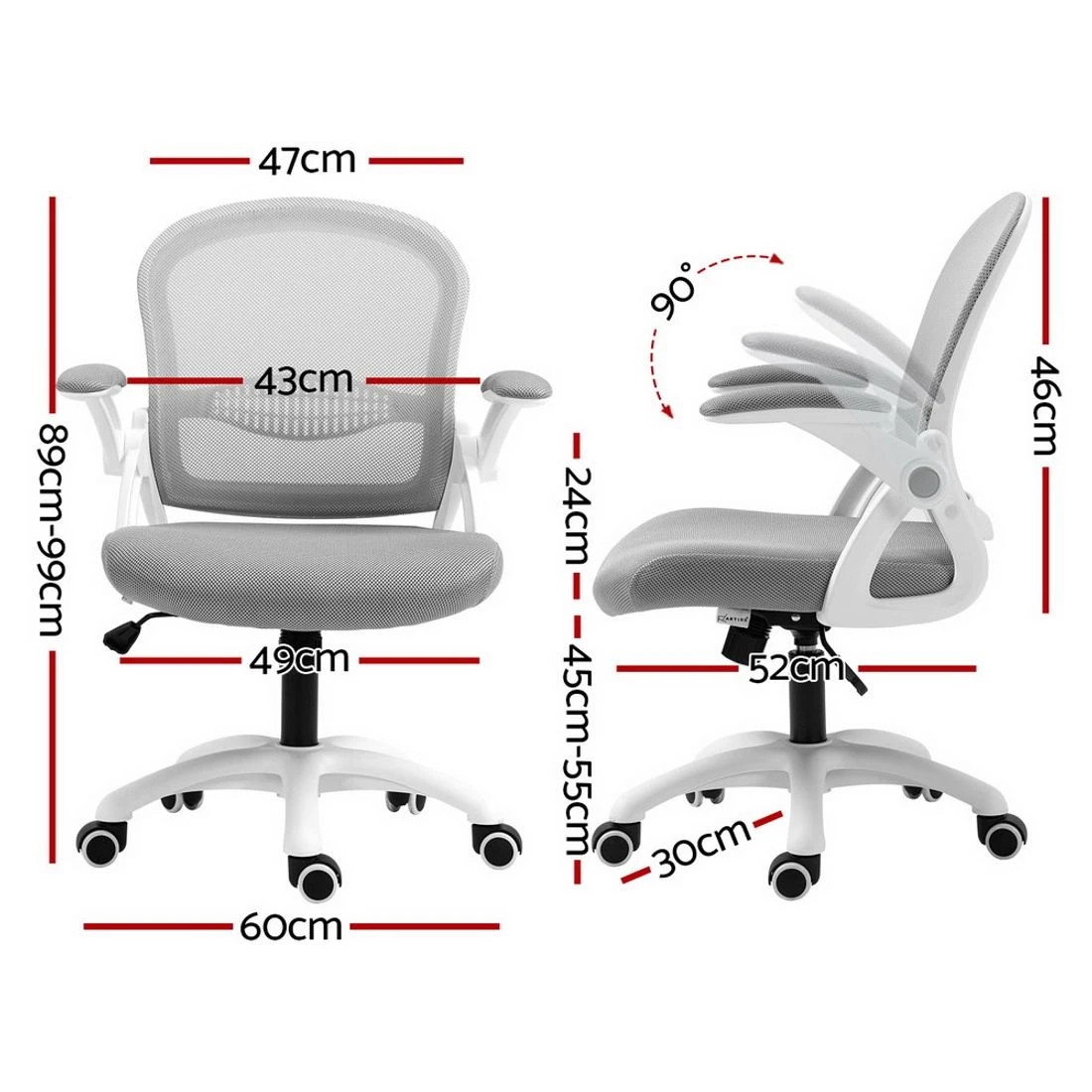 2 Artiss Mesh Office Chair Mid Back - Grey, 2 of 6