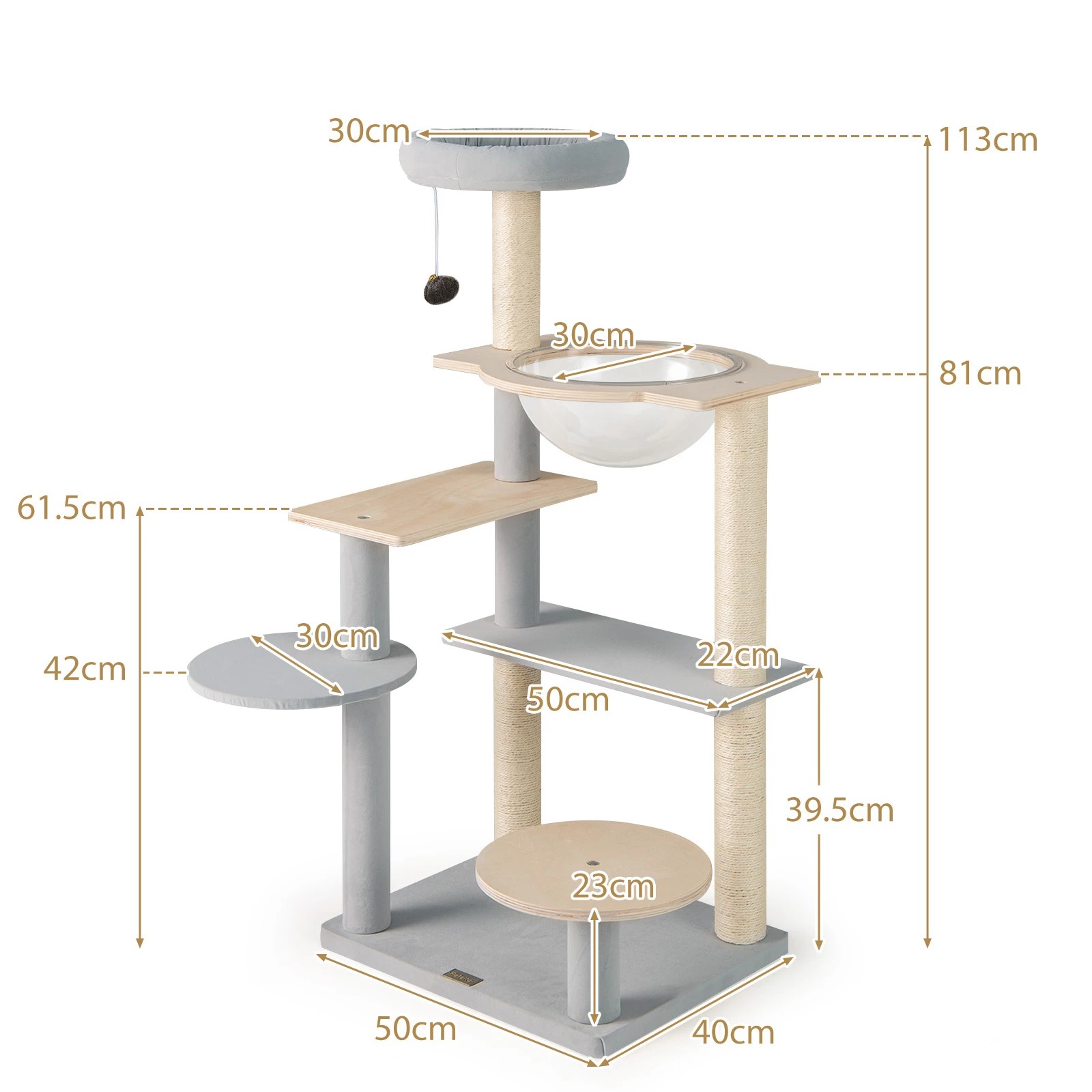 2 Costway 113cm Cat Tree Tower w/Sisal Scratching Posts Kitty Activity Center, 2 of 4