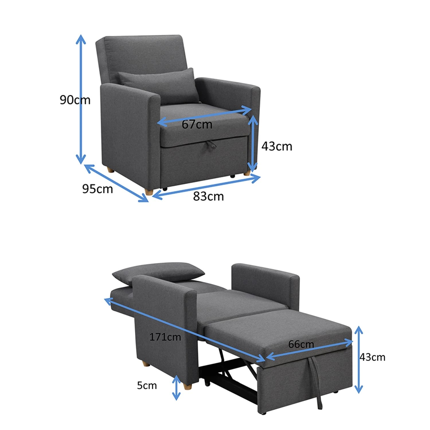 6 Foret Single Seater Pull-out Sofa Bed Lounge Adjustable Couch Furniture Recliner, 6 of 7