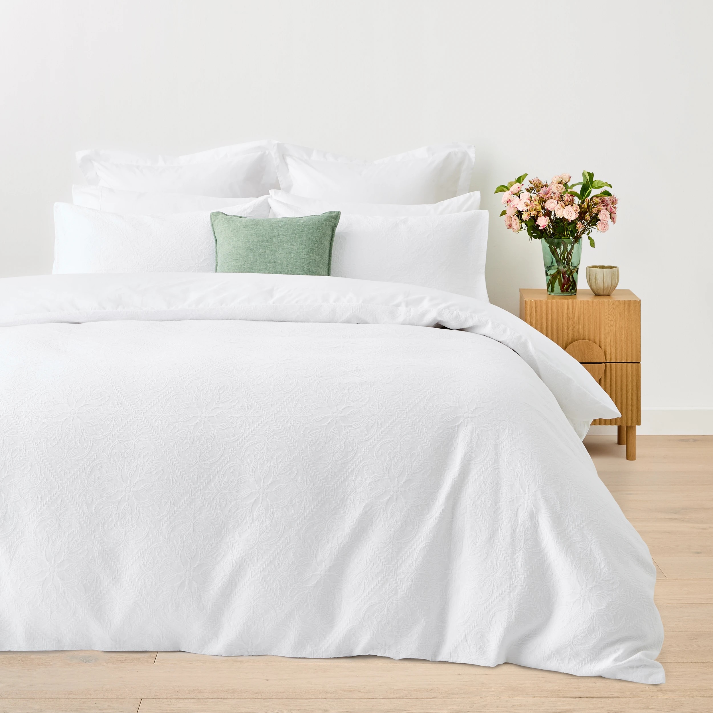 1 Cora Matelasse Australian Cotton Quilt Cover Set - King Bed, White, 1 of 7