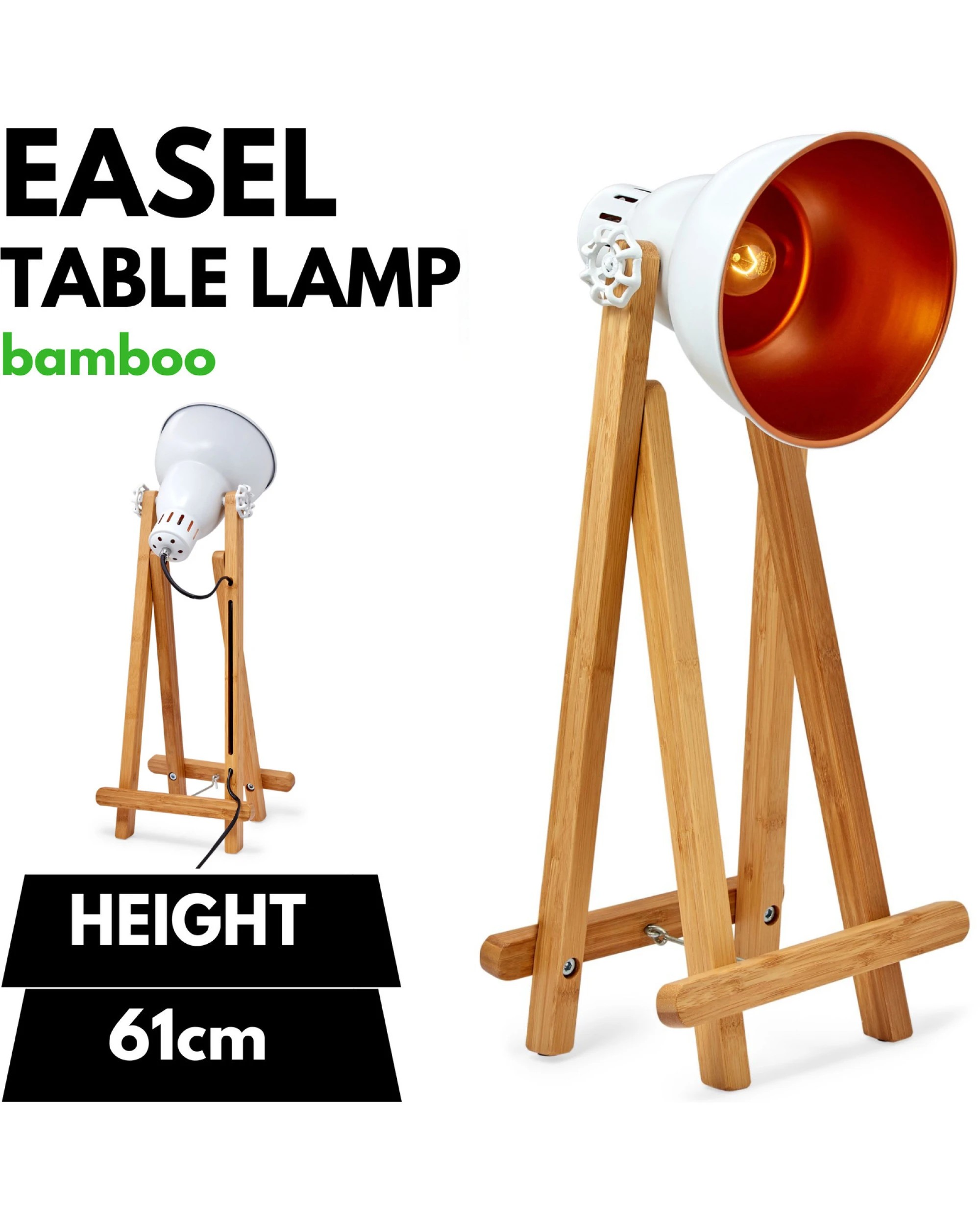 2 BR Home Bamboo Easel Table Lamp for Bedroom or Office, 2 of 8
