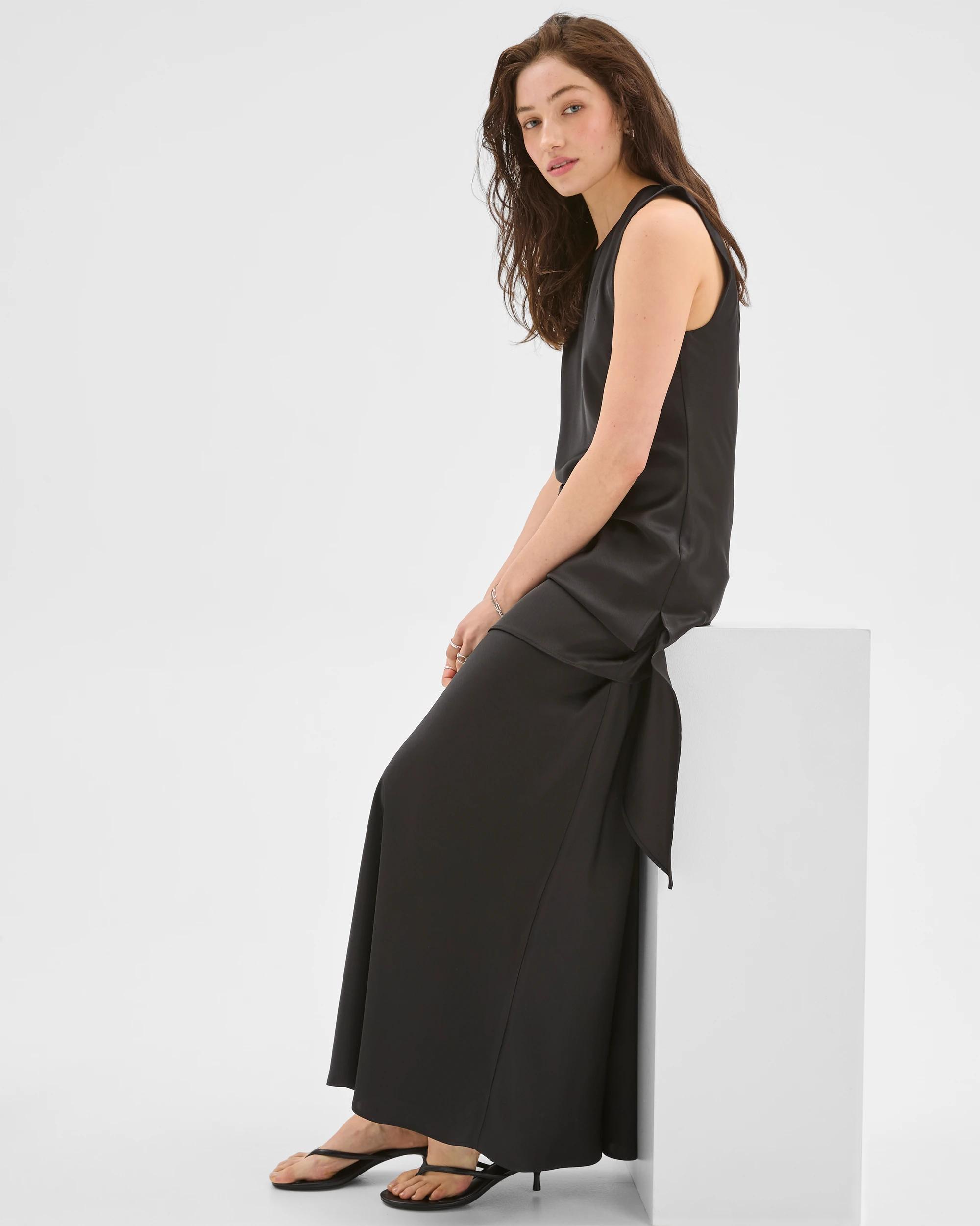 2 Lily Loves Layered Satin Maxi Skirt BLACK, 2 of 6