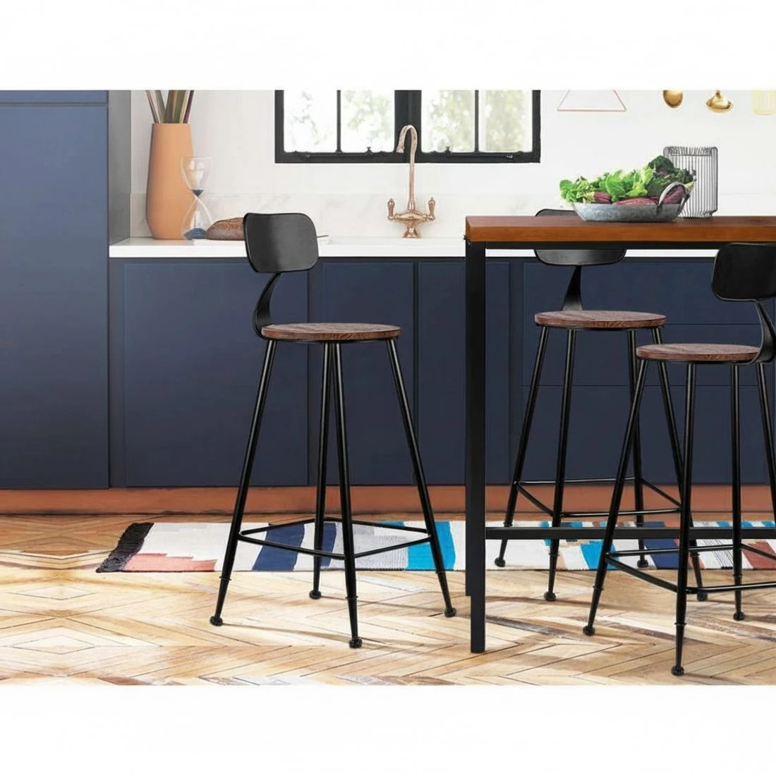 3 Artiss 4x Bar Stools Vintage Metal Chairs - Black, 3 of 5