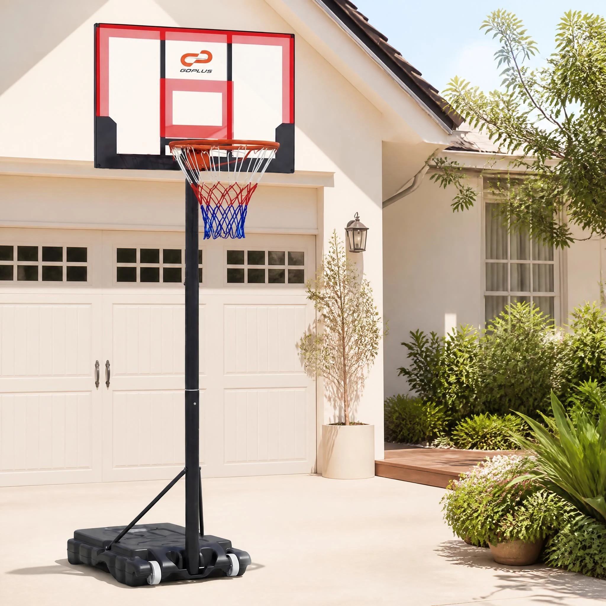 3 Costway 1.4-2.6m Portable Basketball Hoop Stand System w/Shatterproof PC Backboard - Red, 3 of 7