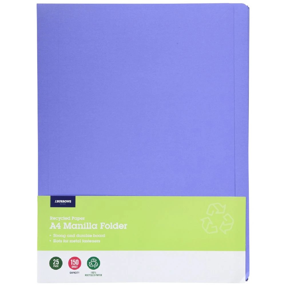 1 J.Burrows A4 Manila Folder Purple 25 Pack, 1 of 4