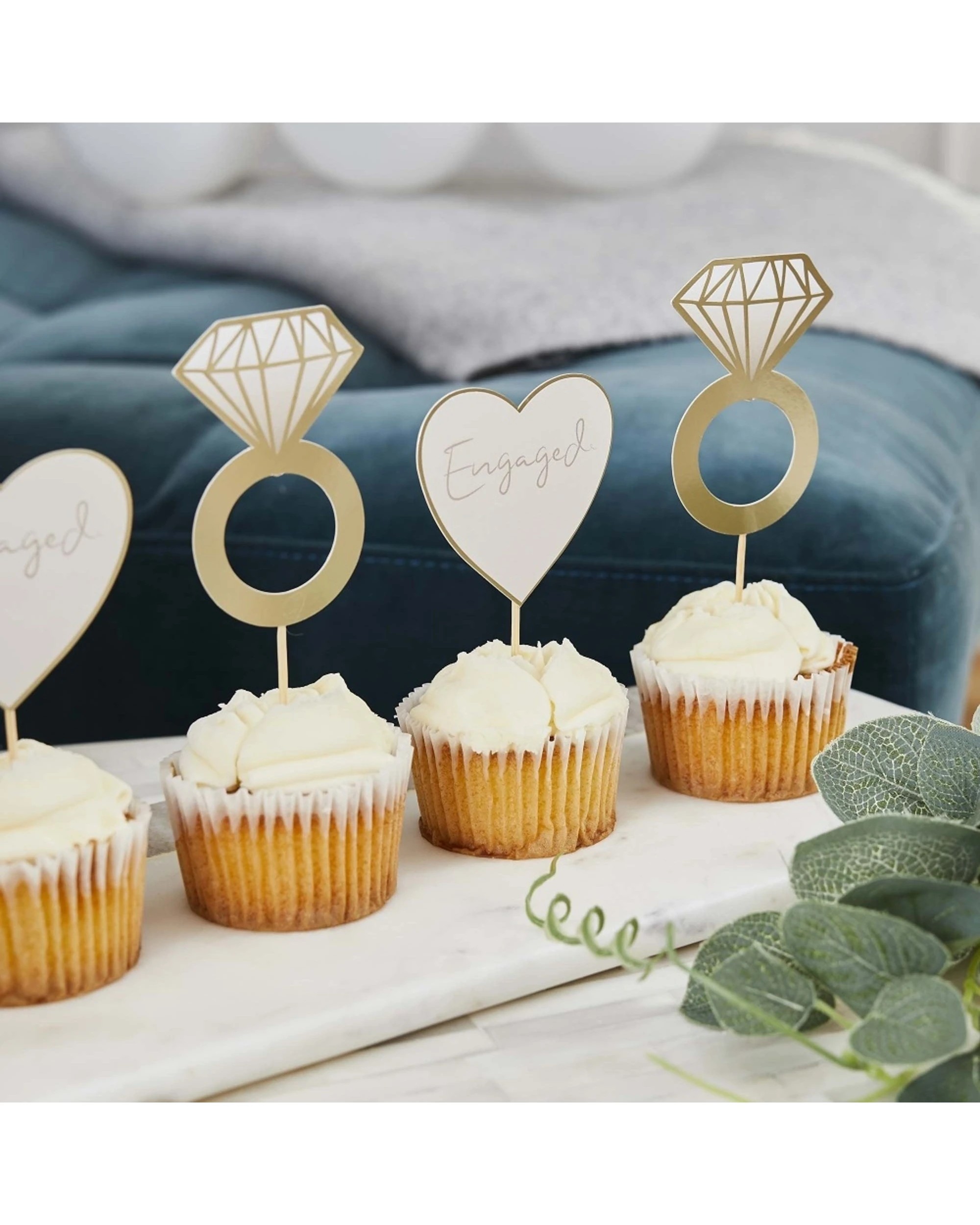 2 Anagram 12pc Engaged Cupcake Toppers Wedding Celebration Decoration Set - White, 2 of 2