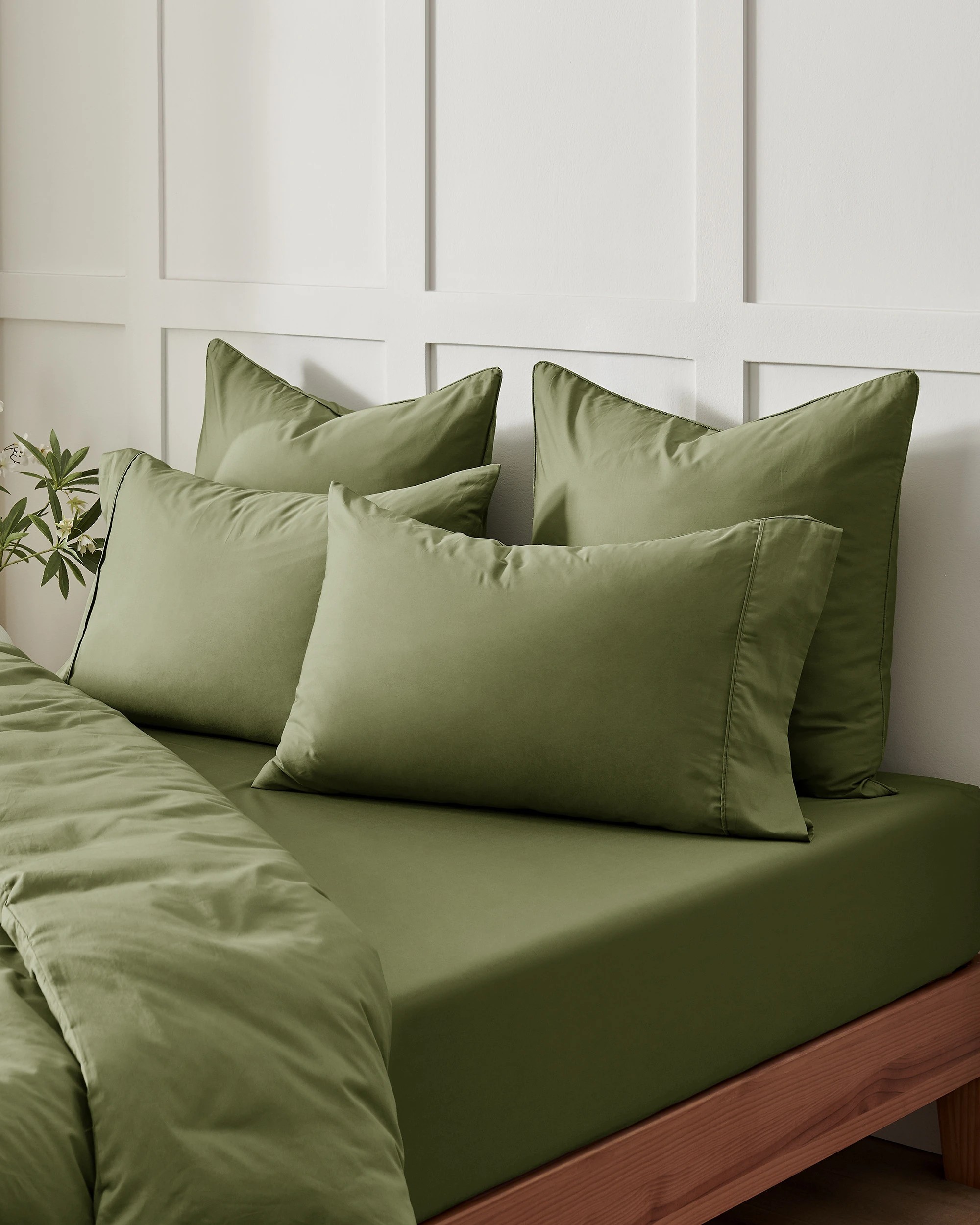 7 Dreamaker 400TC Premium Cotton Sateen Fitted Sheet Set - King Single Bed - Olive, 7 of 7