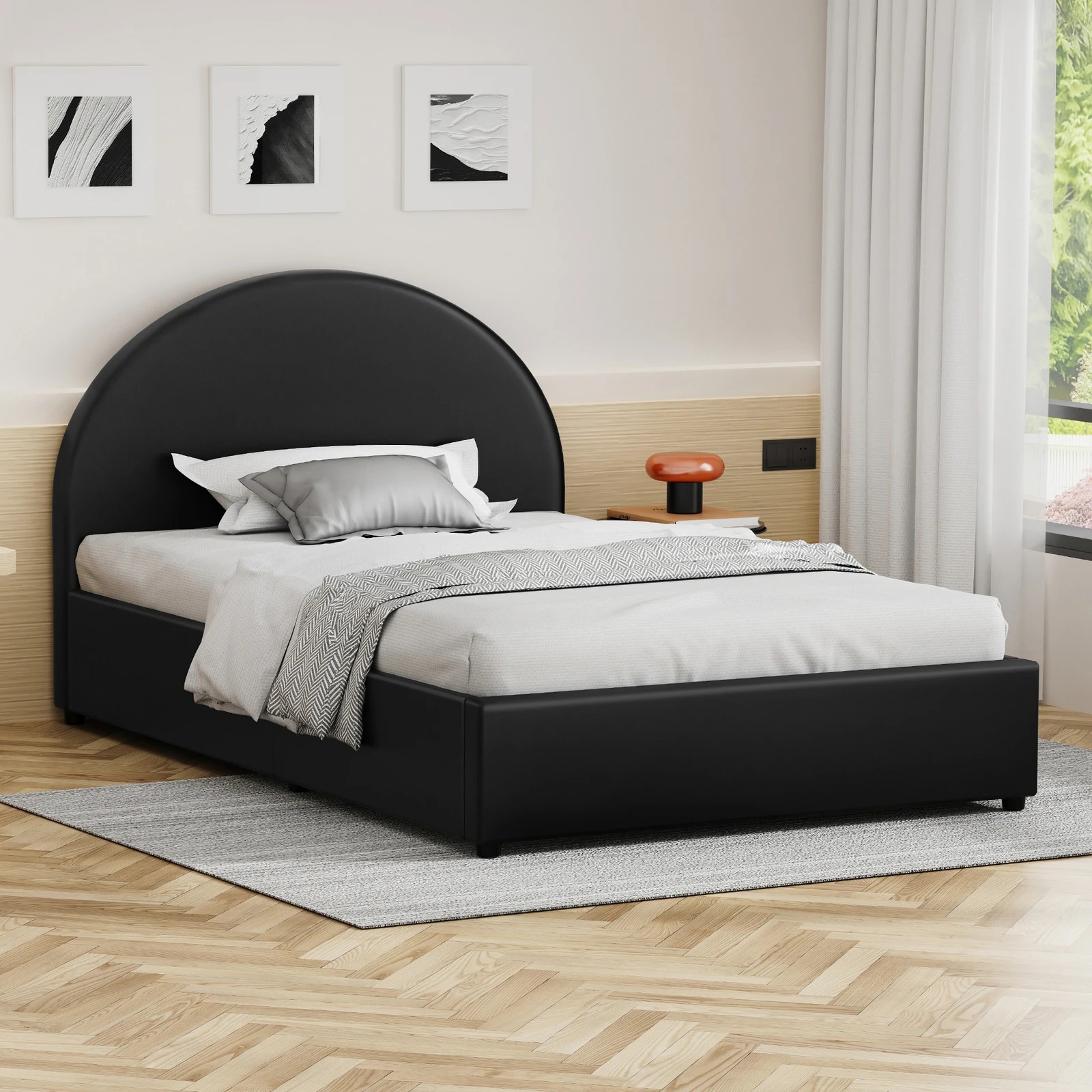 2 Alfordson Bed Frame Single Size Gas Lift Base With Storage Leather Howell - Black, 2 of 10