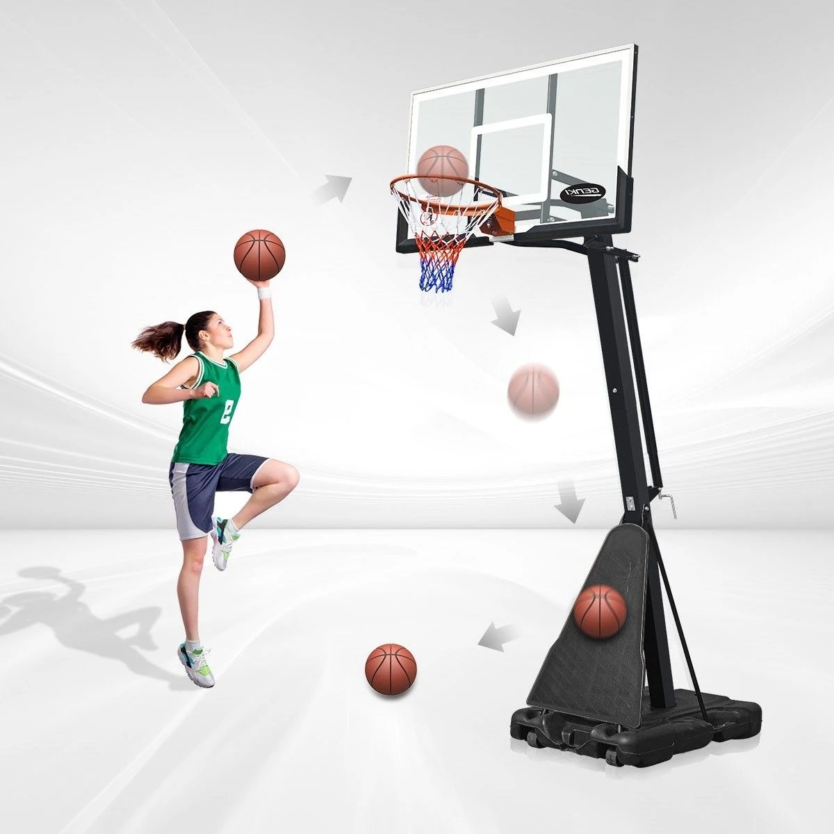 4 Ausway 2.45m 3.05m Height Adjustable Portable Basketball System, 4 of 4