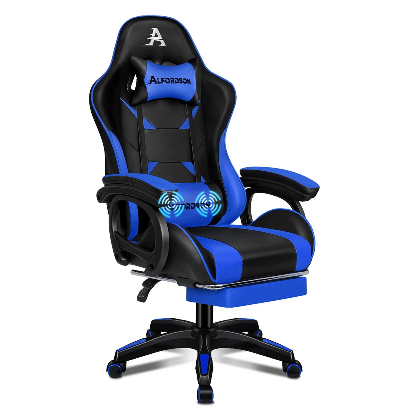 1 Alfordson Gaming Office Chair Massage Racing Computer Seat Footrest Leather - Blue, 1 of 10