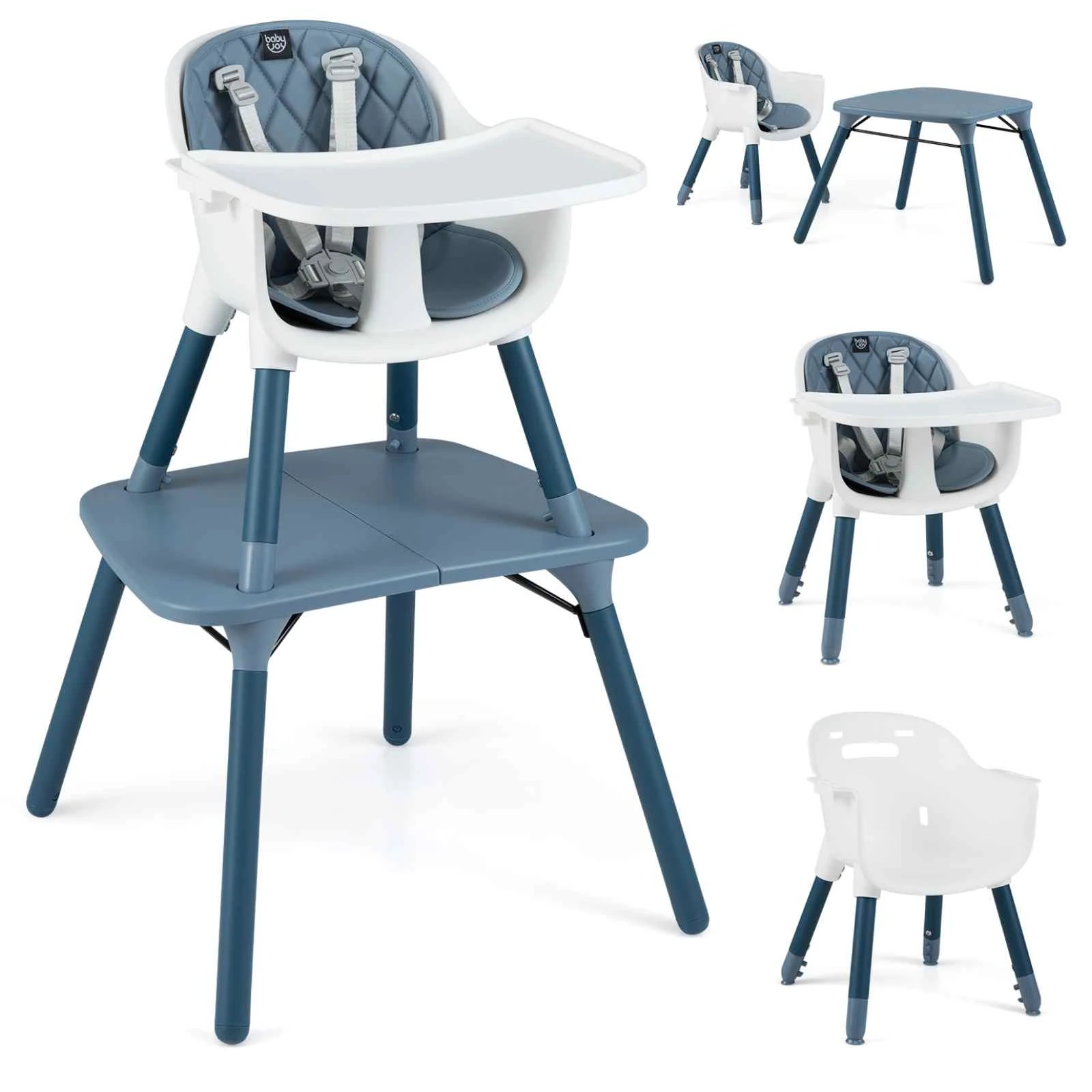 1 Costway 5-in-1 Baby Highchair Convertible Feeding Chair Table Set w/Adjustable Tray - Blue, 1 of 3