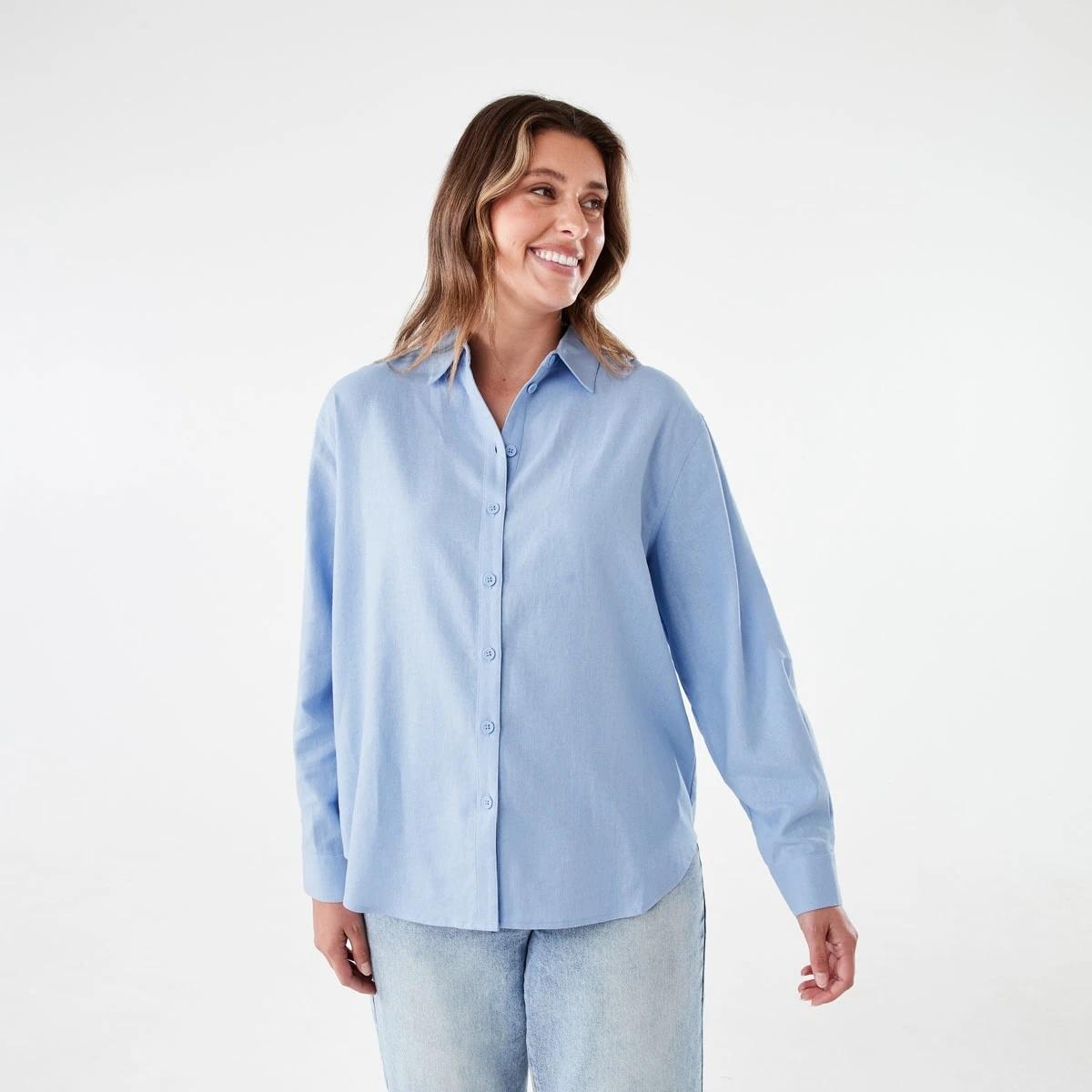 1 Long Sleeve Linen Blend Shirt BRUNI BLUE, 1 of 6