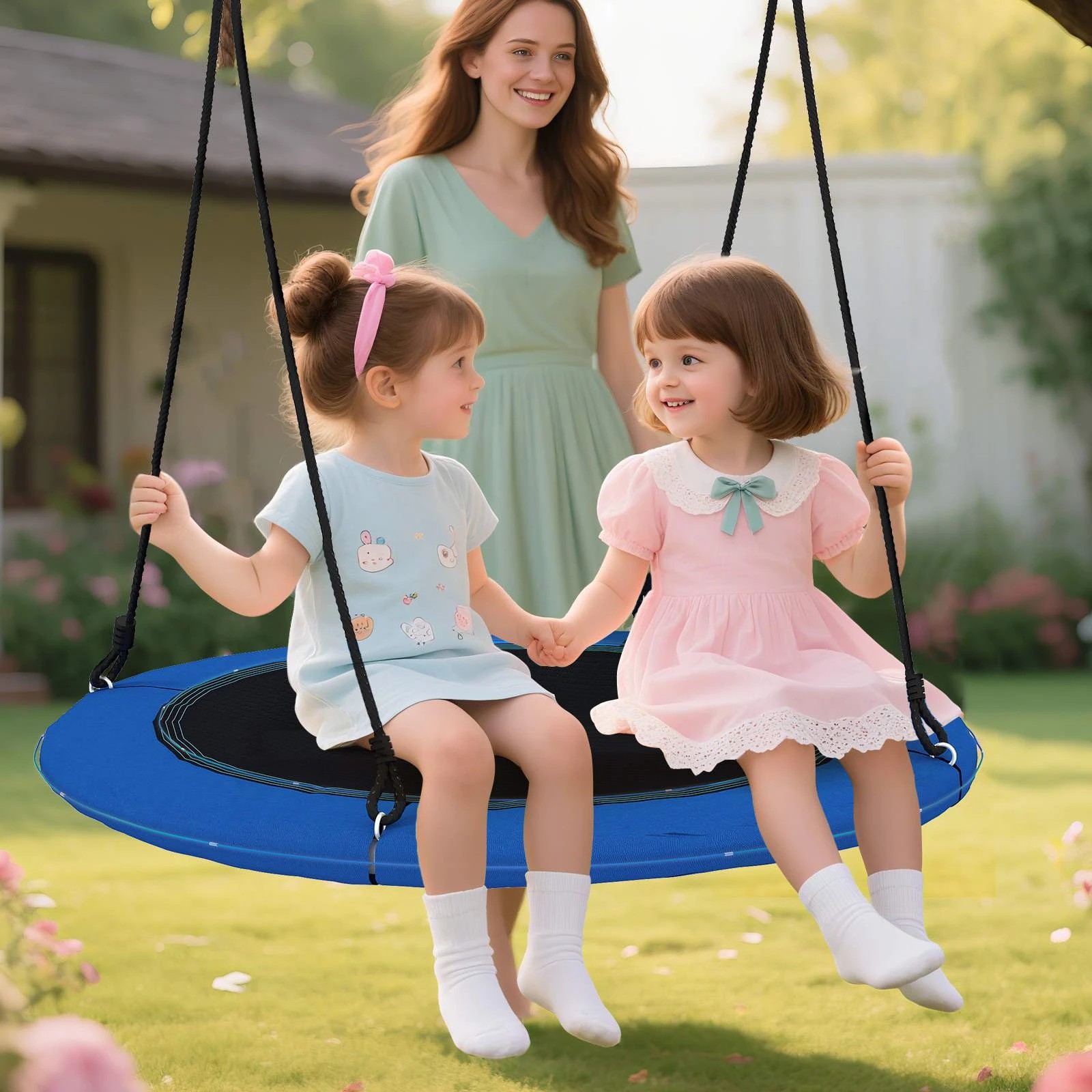 2 Costway 100CM LED Saucer Swing All-weather Outdoor Tree Swing - Multi, 2 of 4