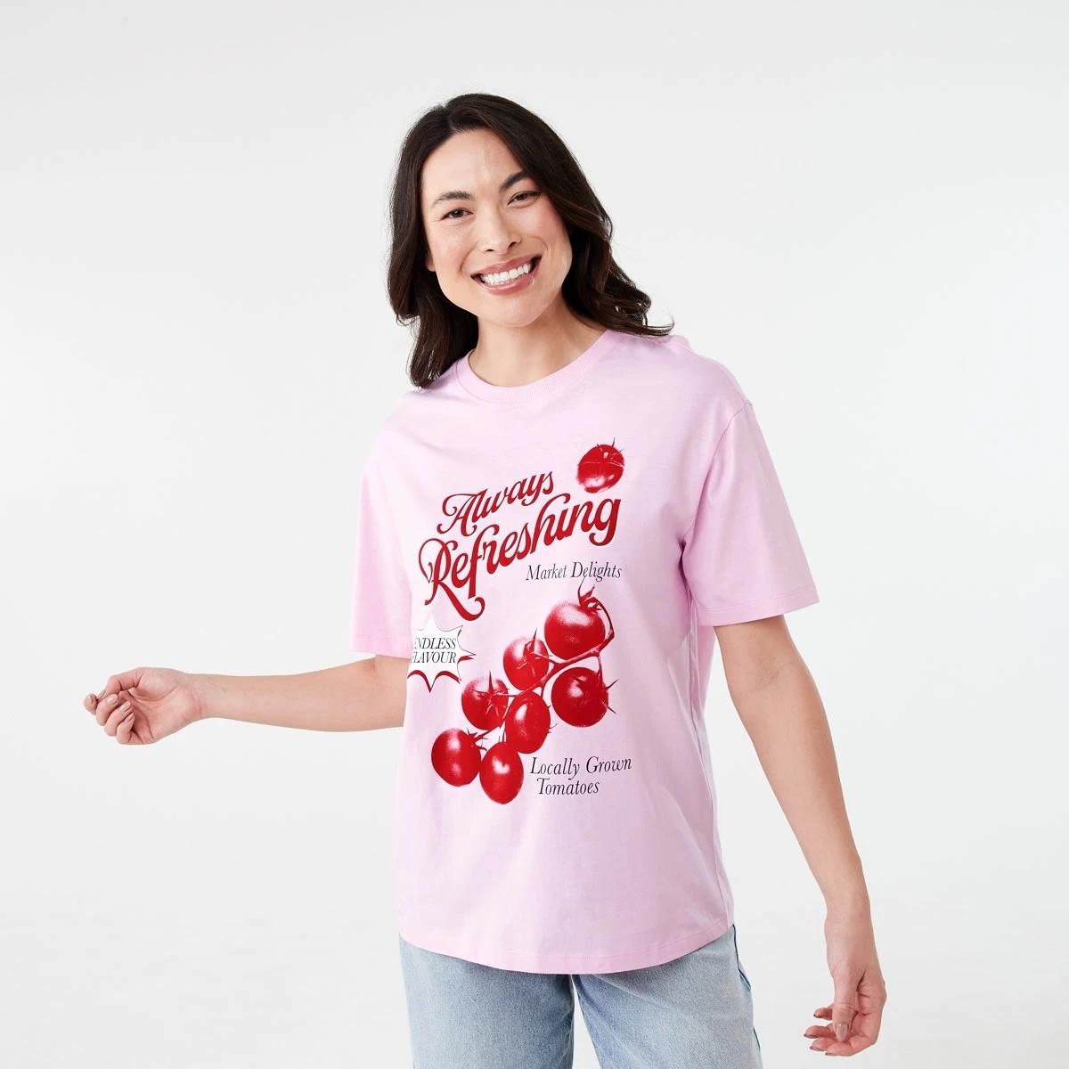 1 Short Sleeve Oversized Boyfriend T-shirt REFRESHING PINK BOUQUET, 1 of 5