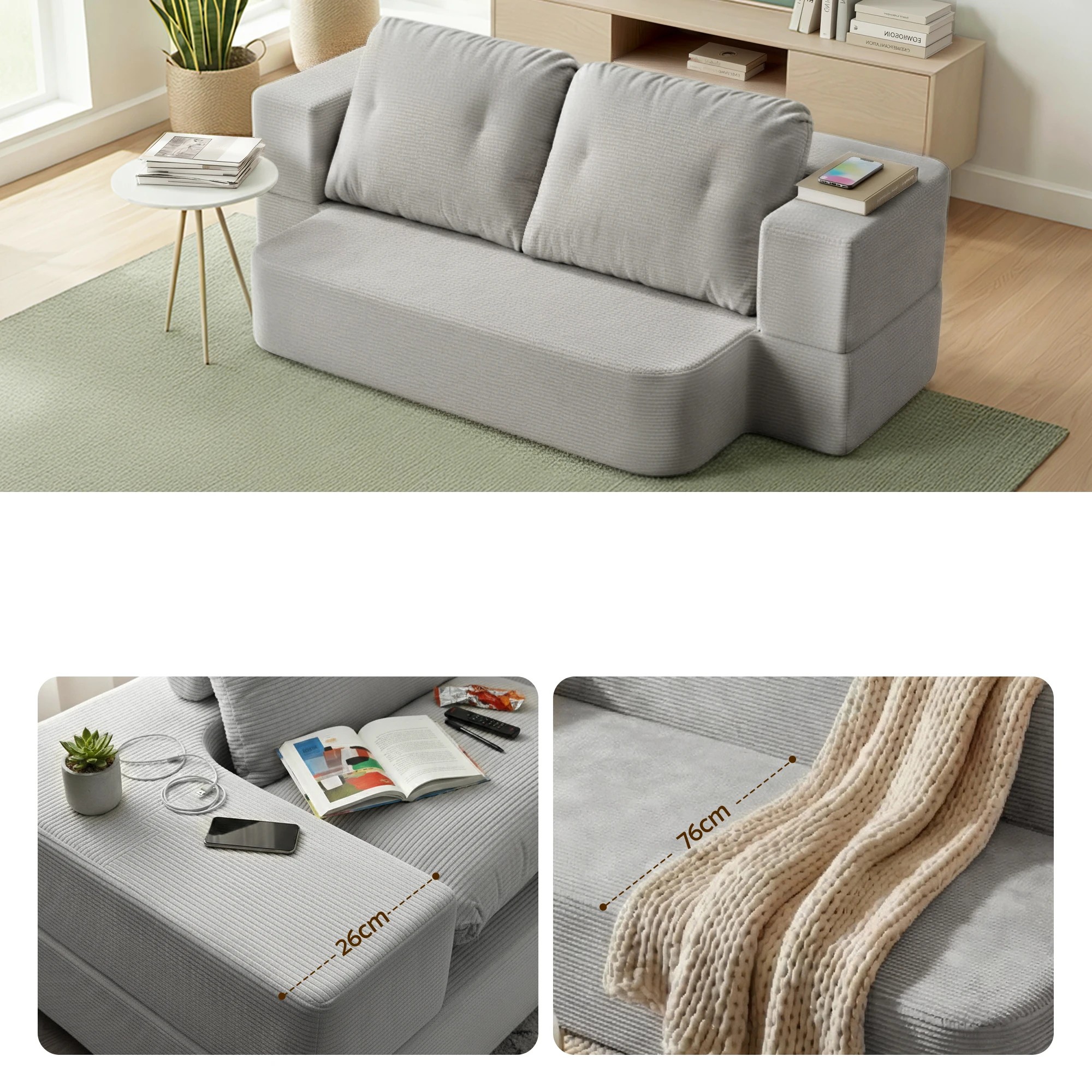 5 Artiss Convertible Folding Sofa Bed 30D High-Density Foam Boneless Couch - Grey, 5 of 10