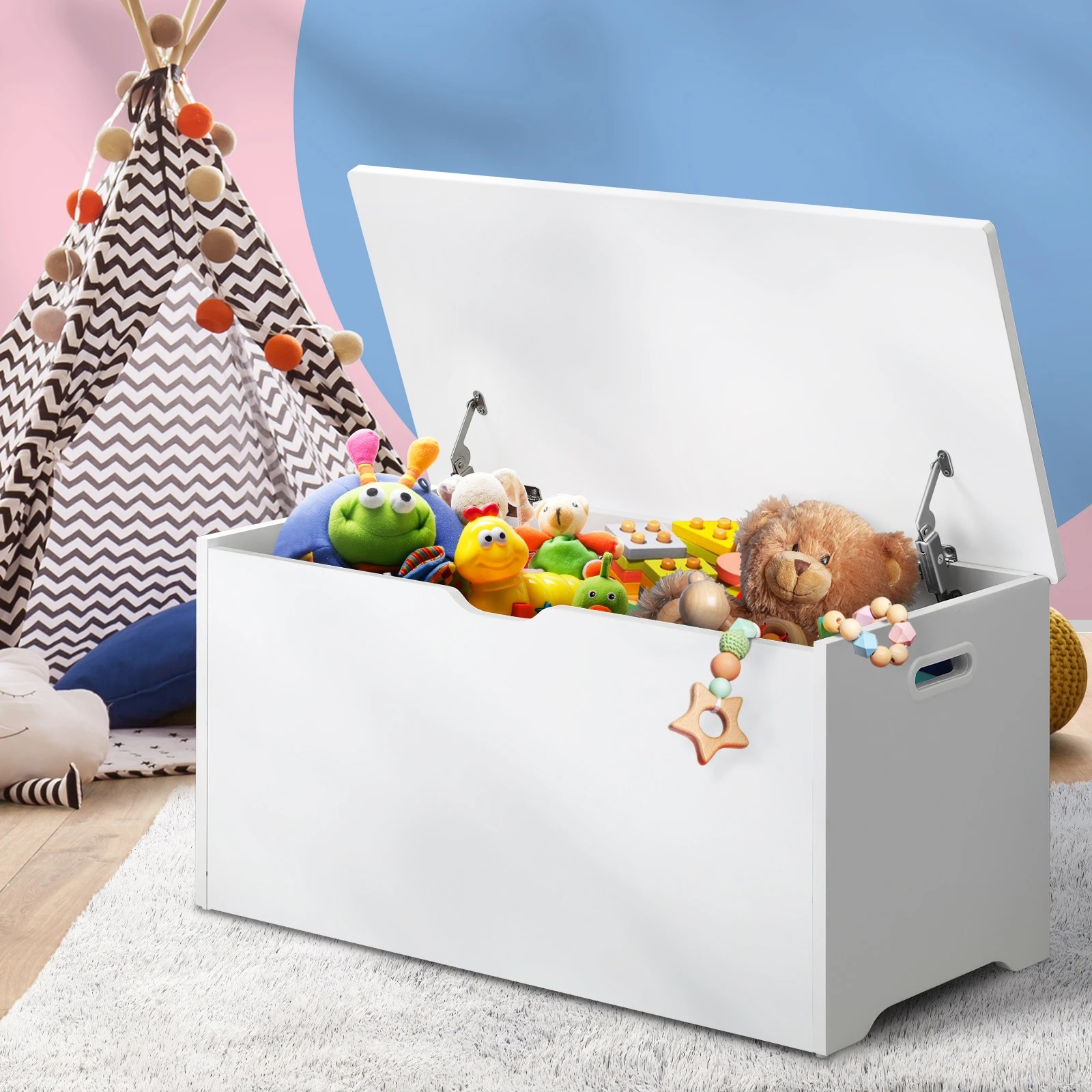 10 Oikiture Kids Toy Storage Box Cabinet Wooden Chest Container Room Organiser
 - White, 10 of 10