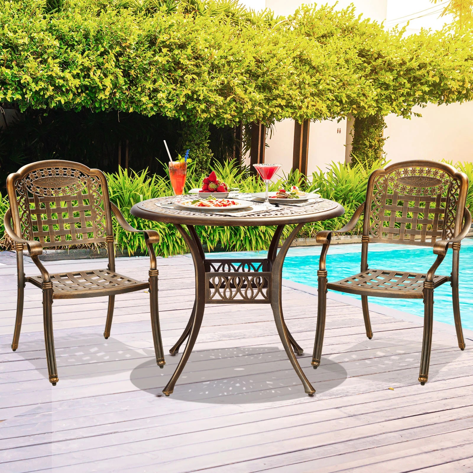2 Livsip 3 Piece Outdoor Dining Chairs Bistro Set Cast Aluminium Patio Furniture
 - Bronze, 2 of 10