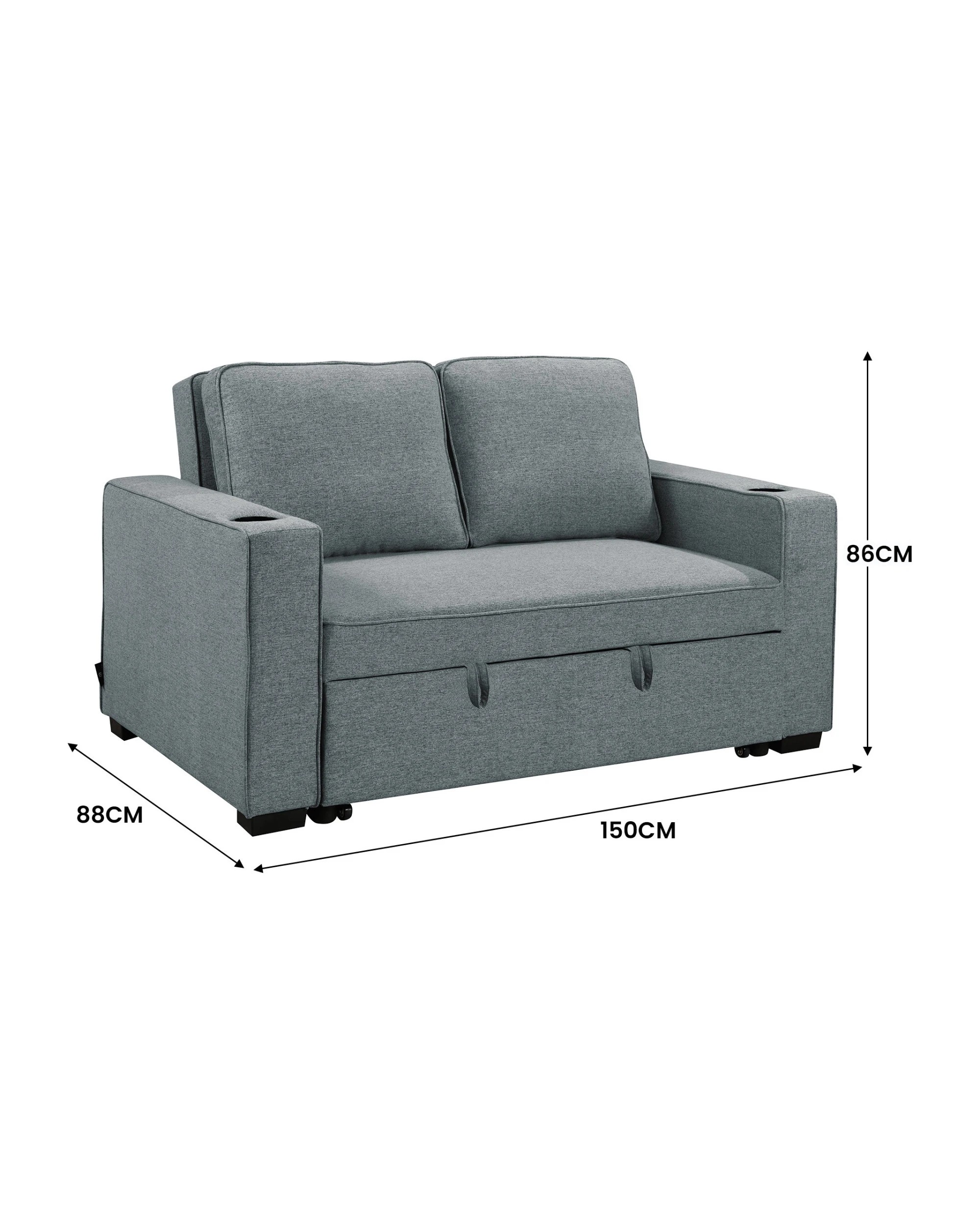 3 Sarantino Hoffman Linen Sofa Bed With Cushions And Cup Holders Airforce Blue, 3 of 10