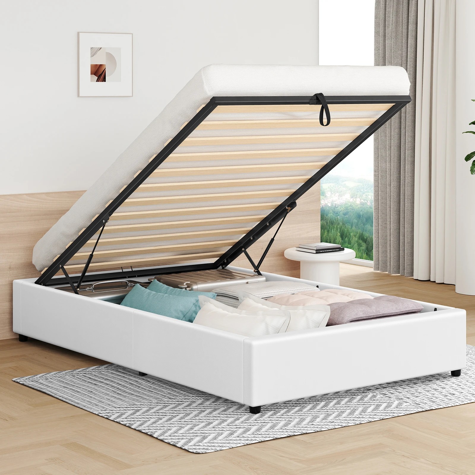 2 Alfordson Bed Frame Single Size Gas Lift Storage Mattress Base Barlow - White, 2 of 10