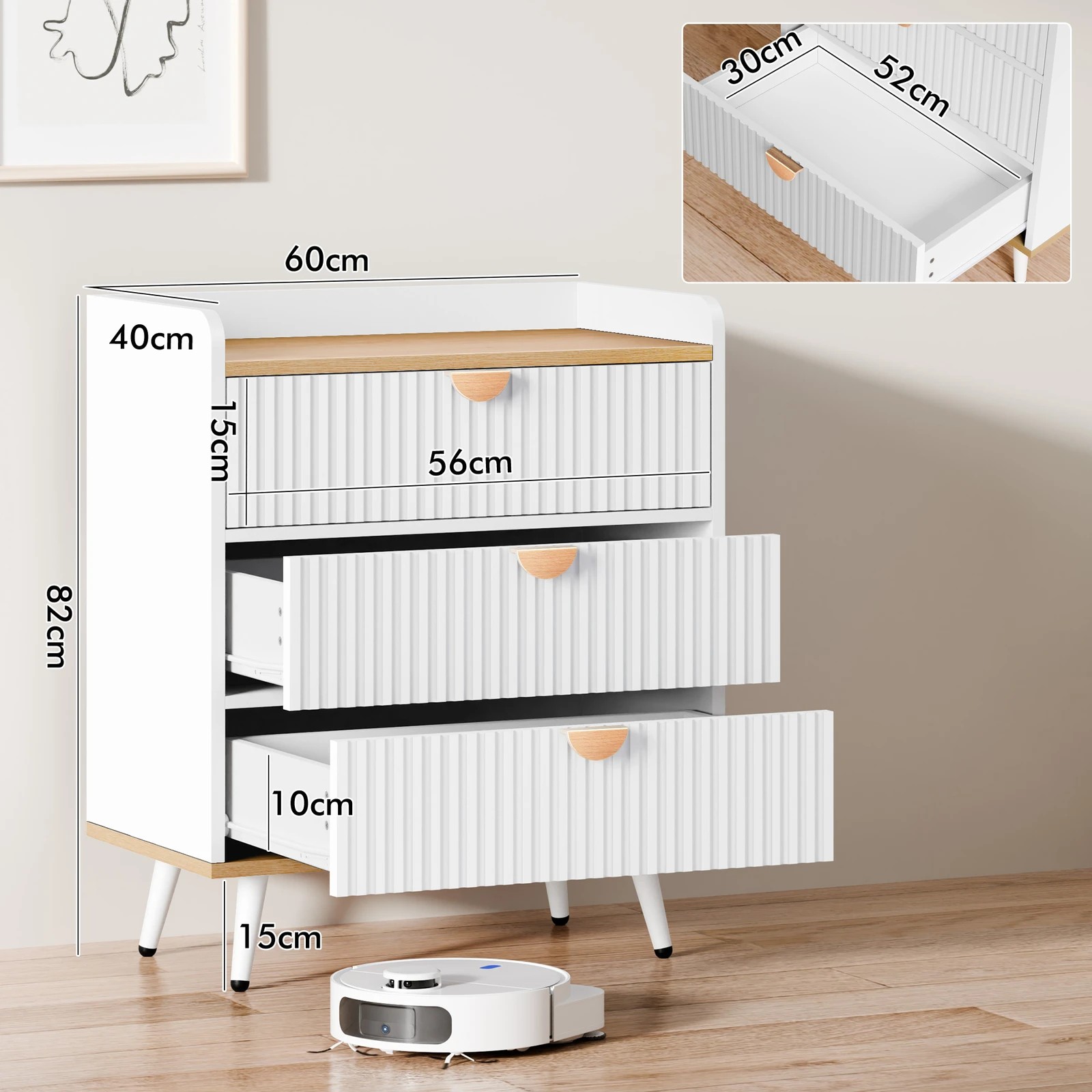 3 Alfordson 3 Chest of Drawers Modern Storage Cabinet Dresser - Oak, 3 of 10