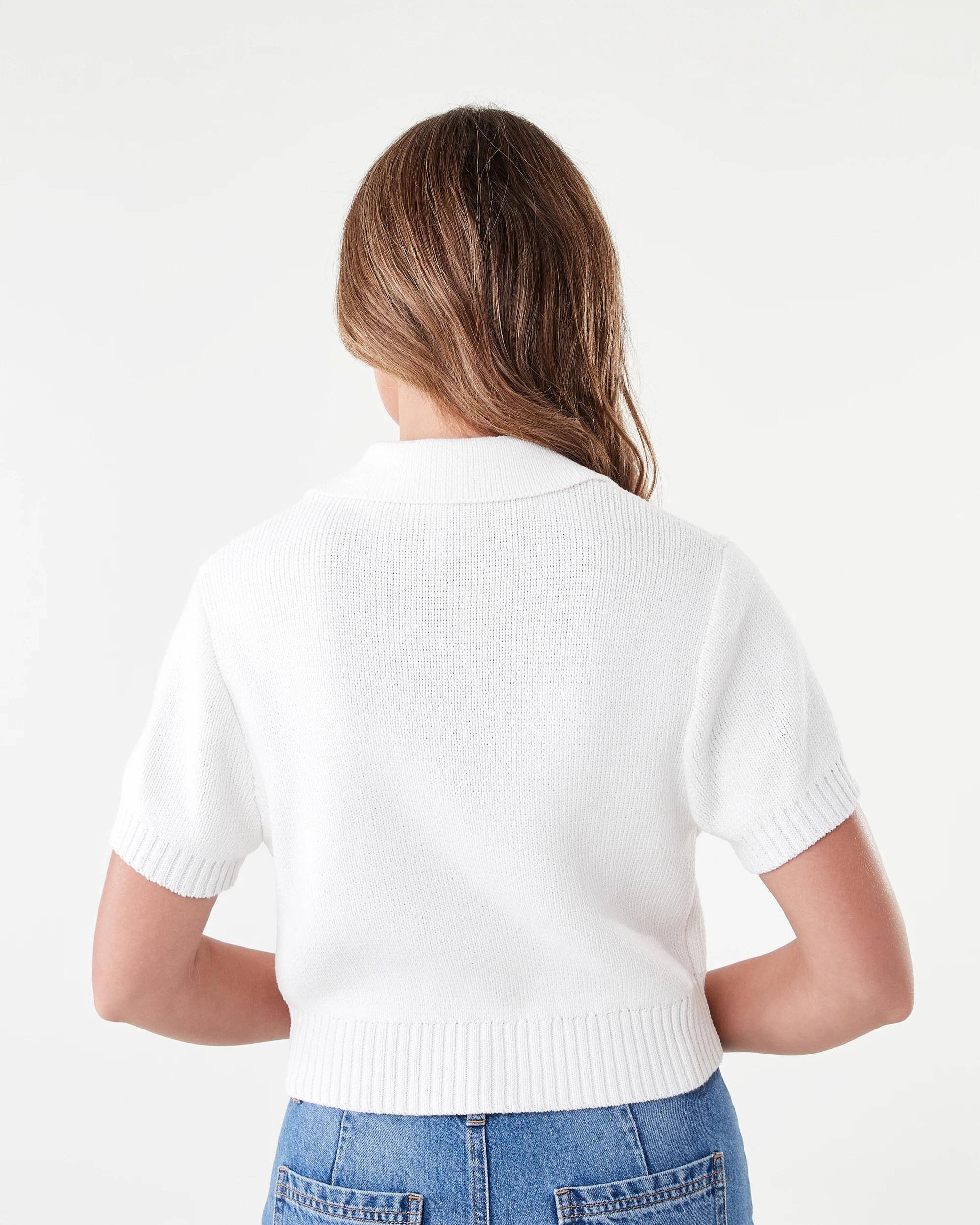 3 Short Sleeve Tie Front Polo Cardigan White, 3 of 7