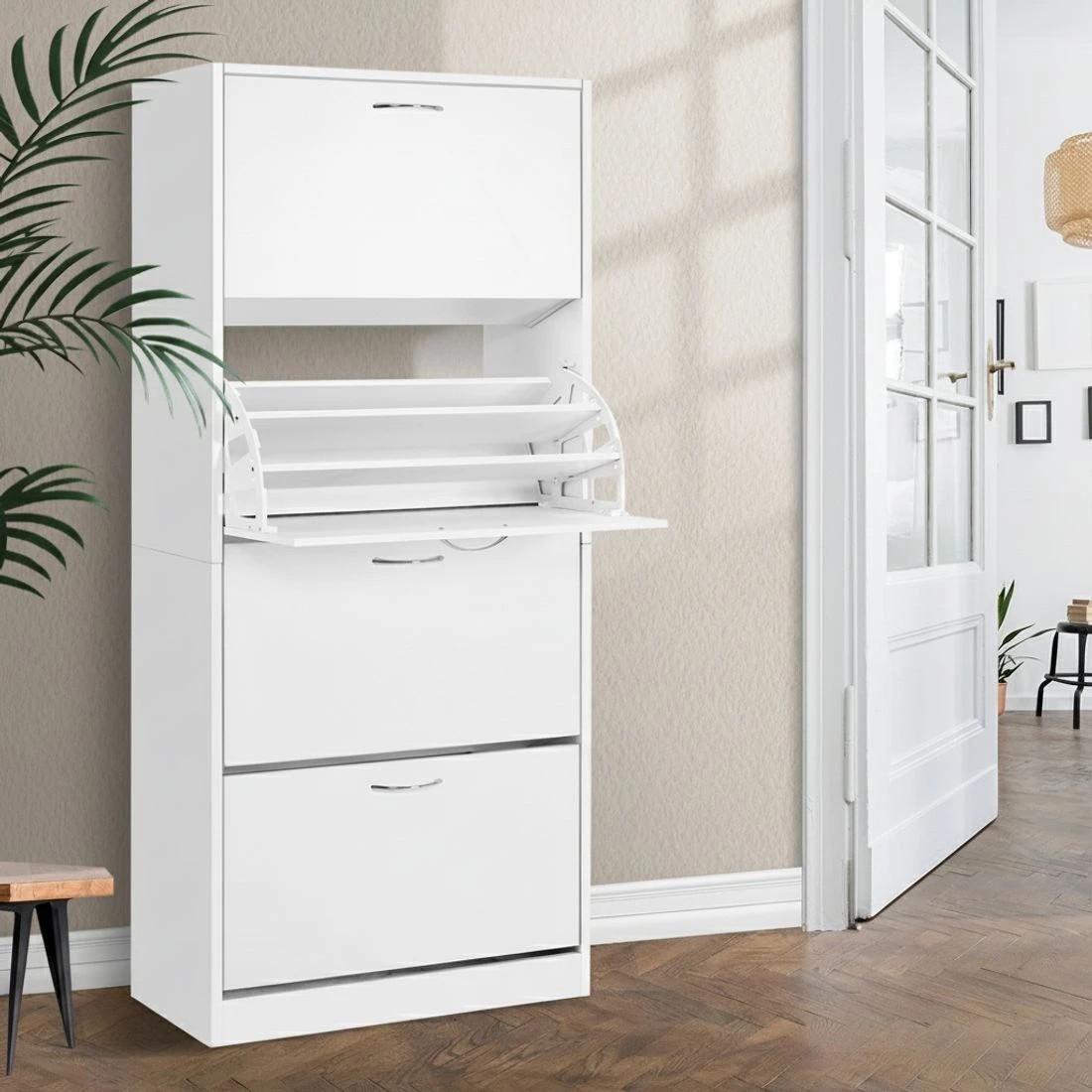 6 Artiss Shoe Rack Cabinet 60 Pairs 4 Doors - White, 6 of 7