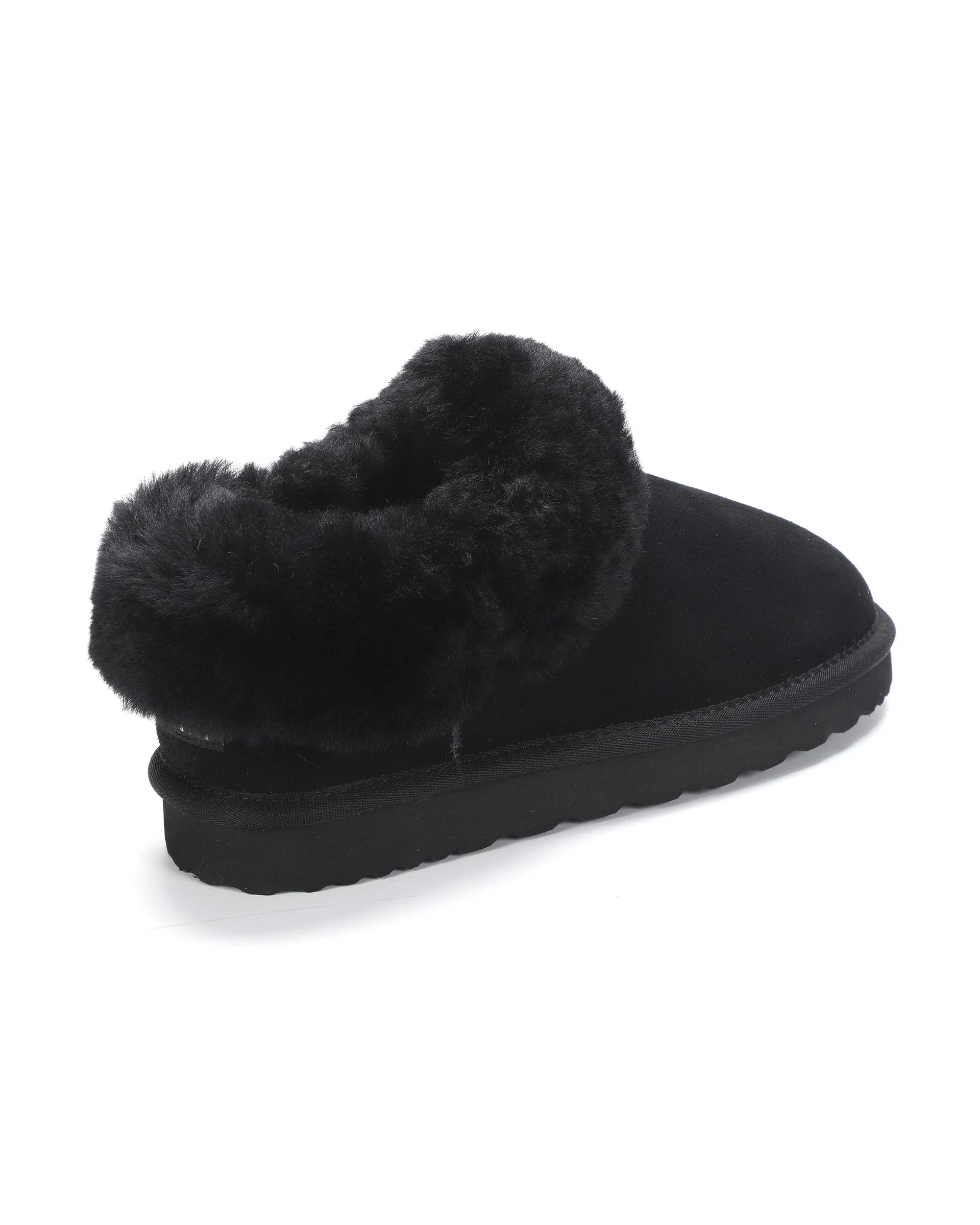 3 AUS WOOLI Cozy Sheepskin UGG Ankle Slippers BLACK, 3 of 6