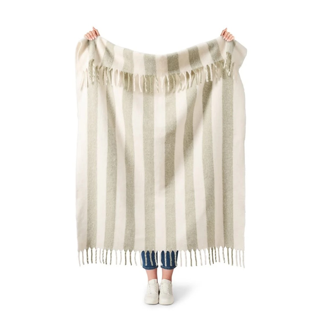 2 Stripe Brushed Throw - Sage, 2 of 6