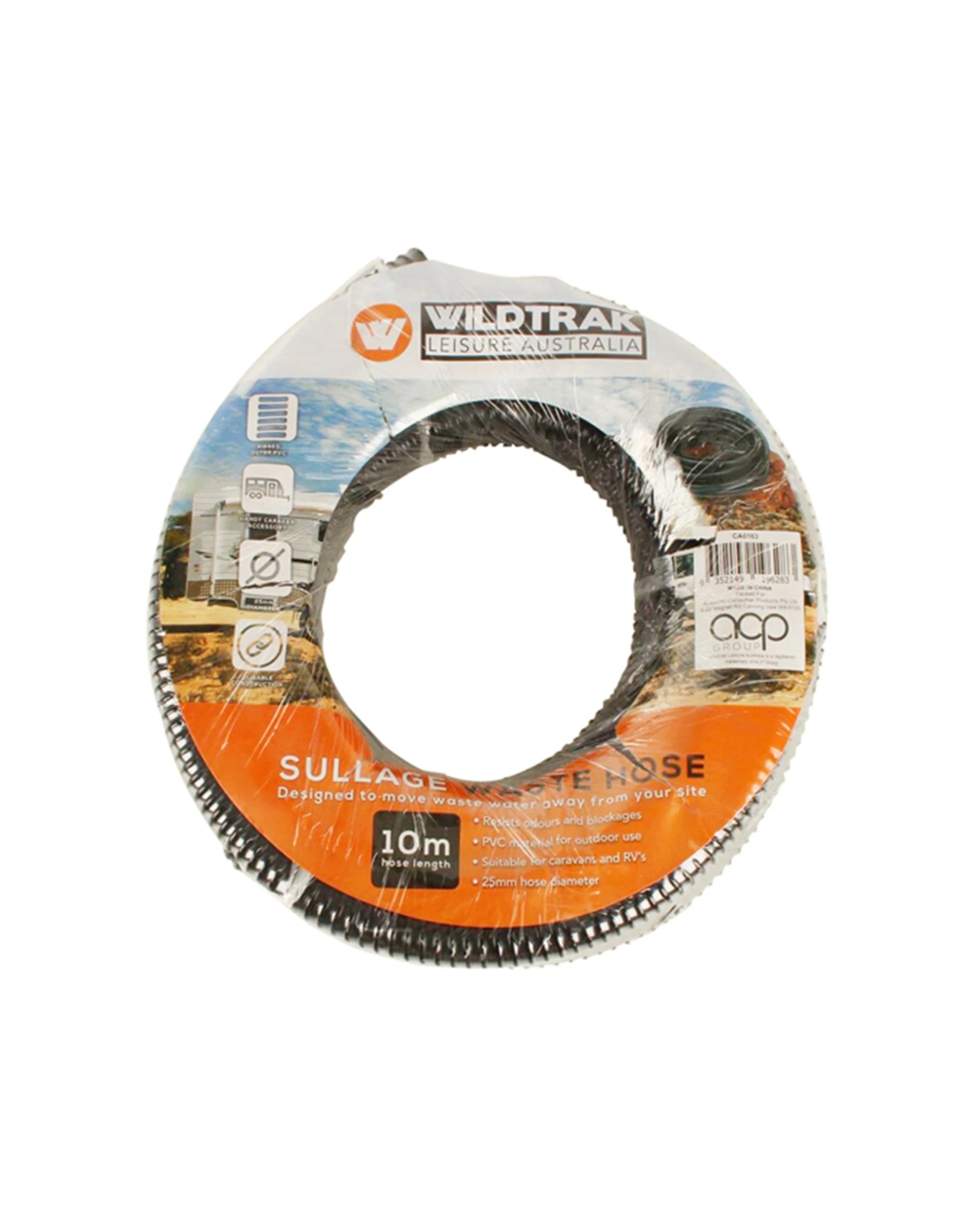 1 Wildtrak Waste Hose 10m 25mm For Caravan And RV Camping Water Drainage - Black, 1 of 2
