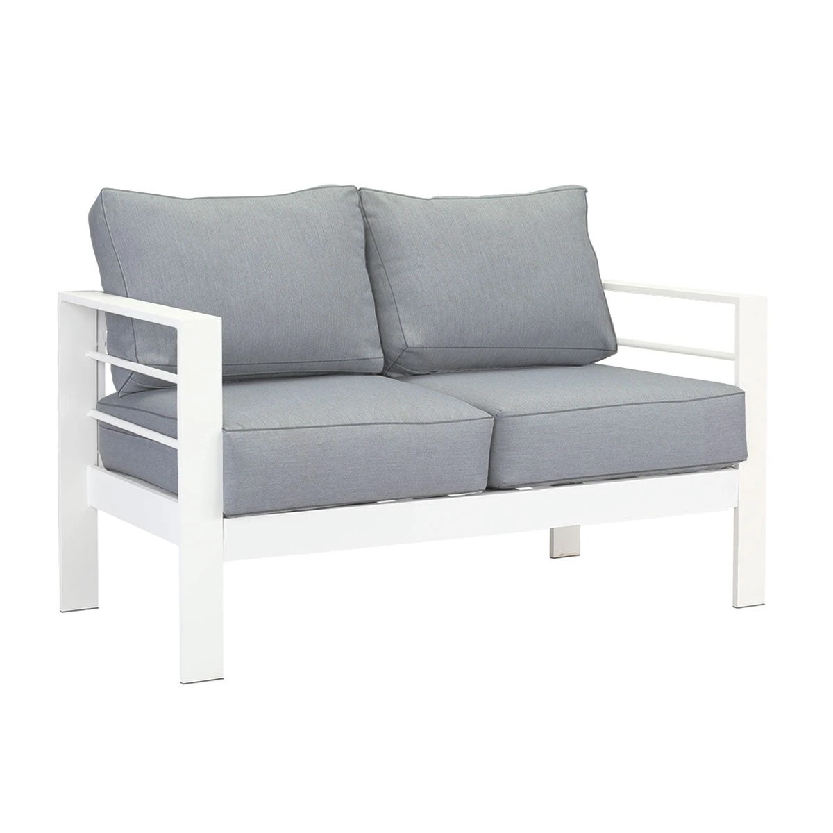 5 Moda Living Paris 3+2 Seater White Aluminium Sofa Lounge Suite Set - Grey Cushion - White, 5 of 9