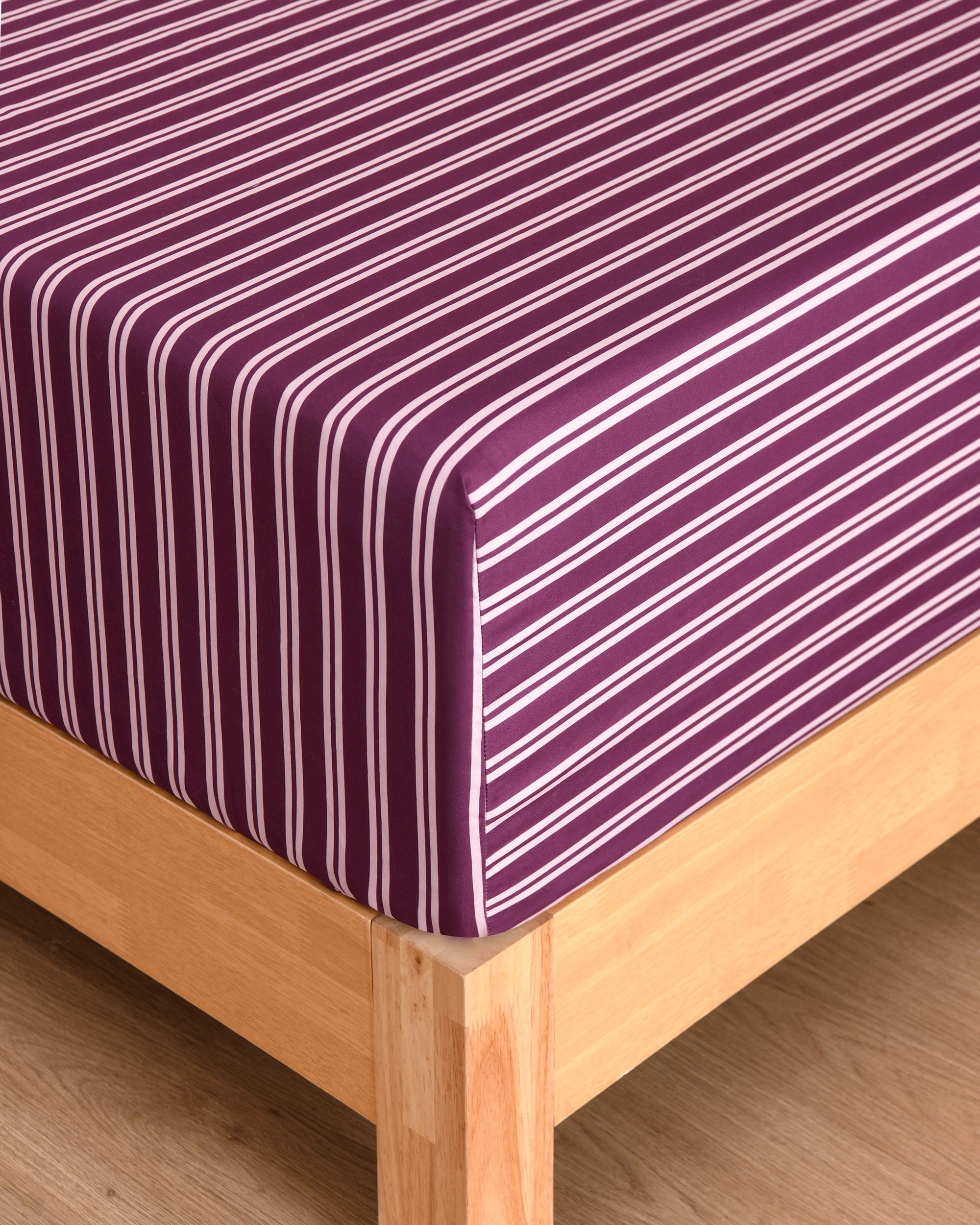 3 Dreamaker Pippa Stripe Fitted Sheet Set - Single Bed - Plum, 3 of 6