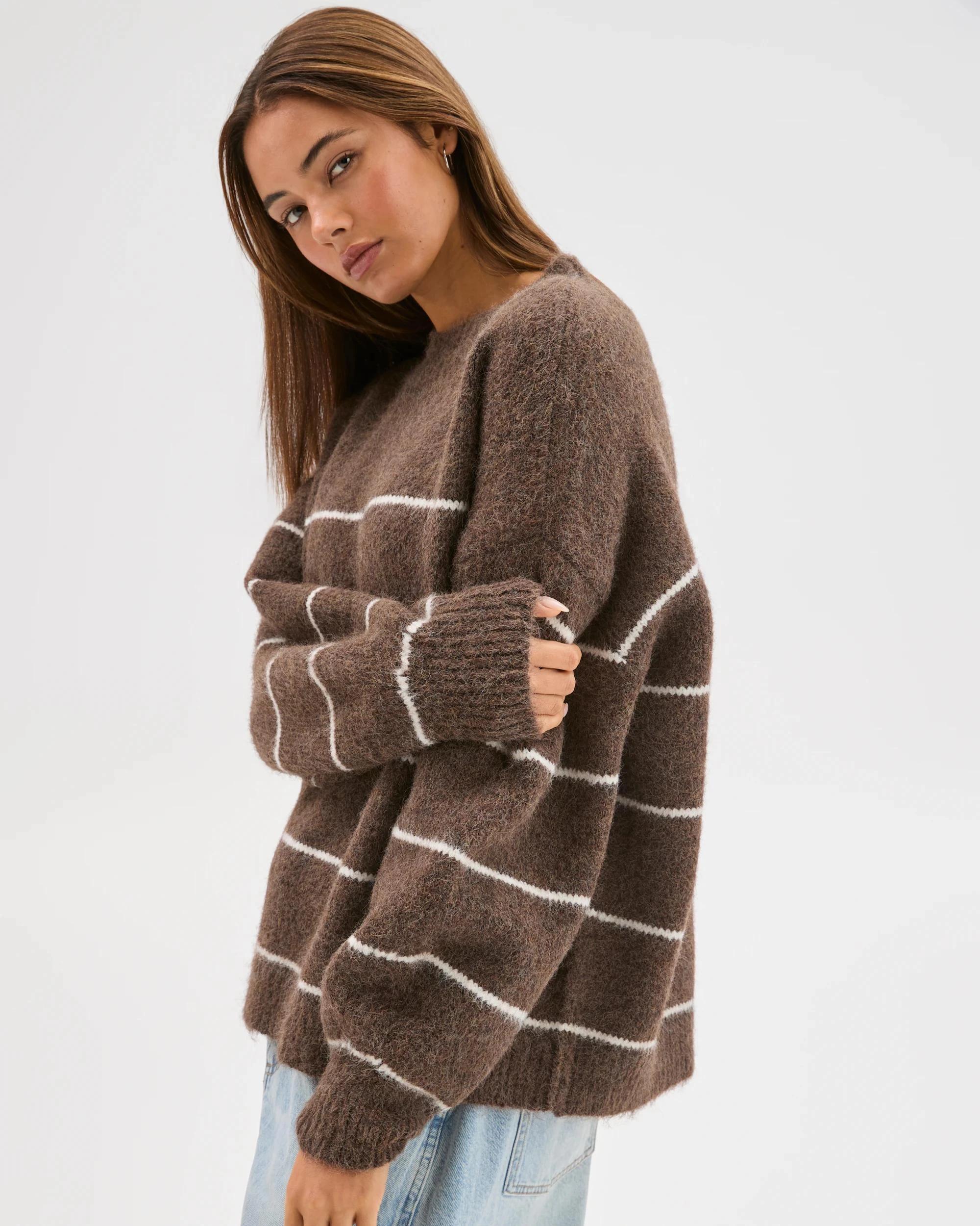 6 Lily Loves Stripe Knit Pullover Jumper BROWN, 6 of 8