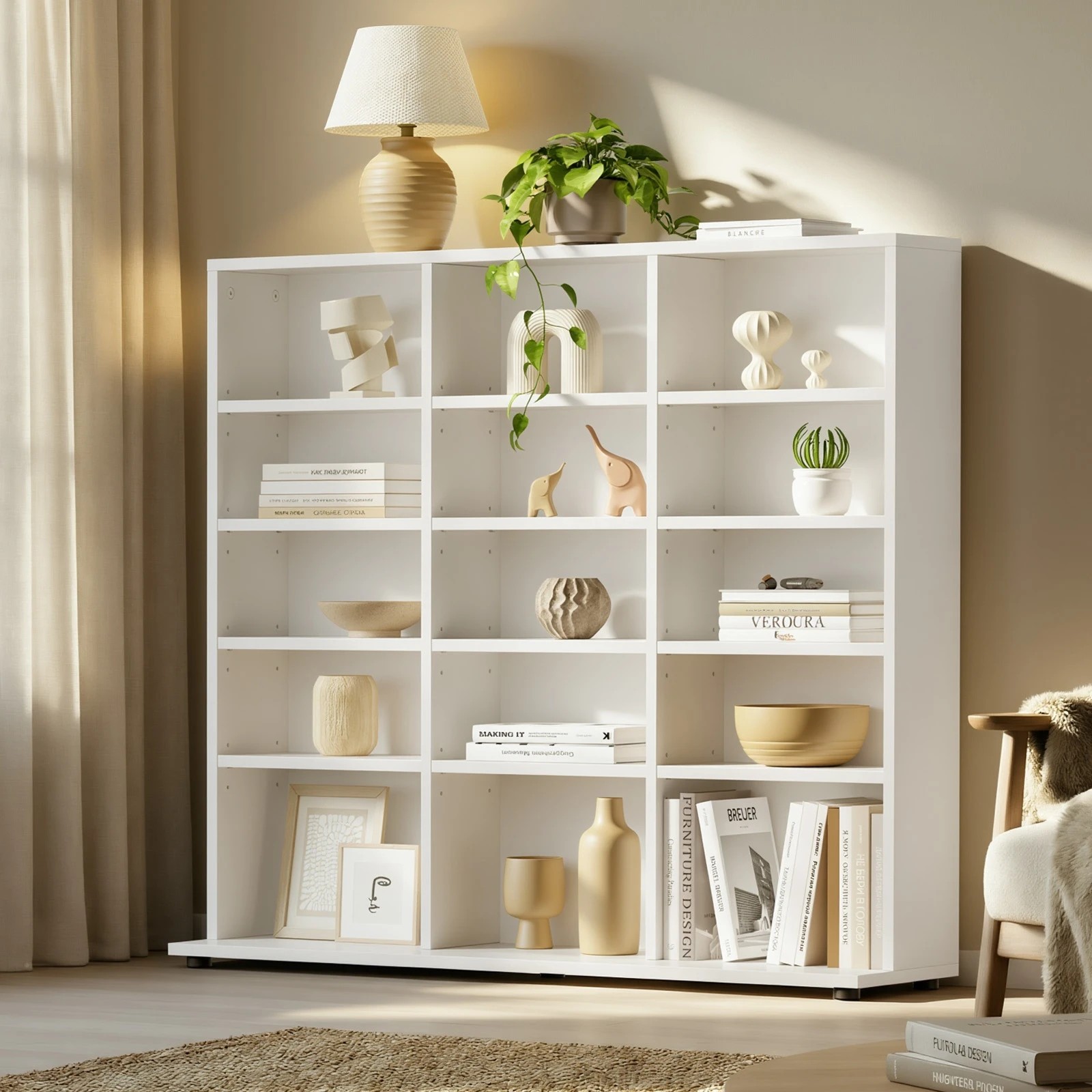 2 Oikiture Bookshelf Display Shelf Unit Bookcase CD Media Storage Rack - White, 2 of 9