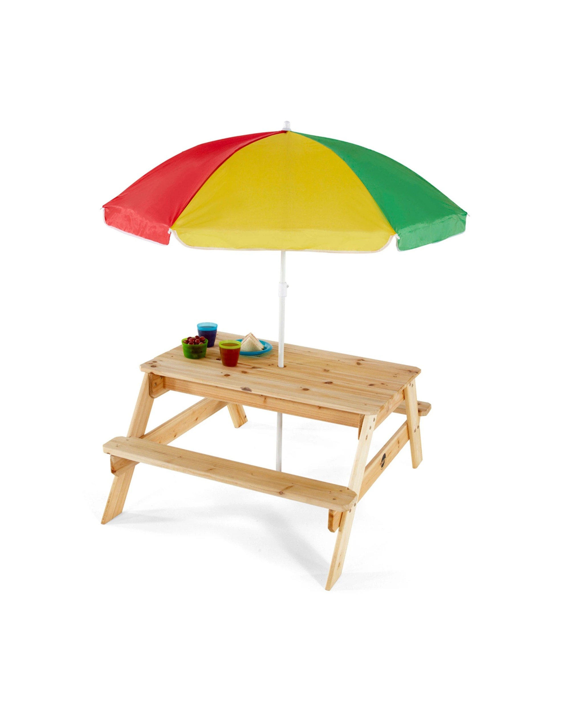 1 Plum Play Au Wooden Picnic Table With Benches And Parasol Outdoor Play
 - Multi, 1 of 3