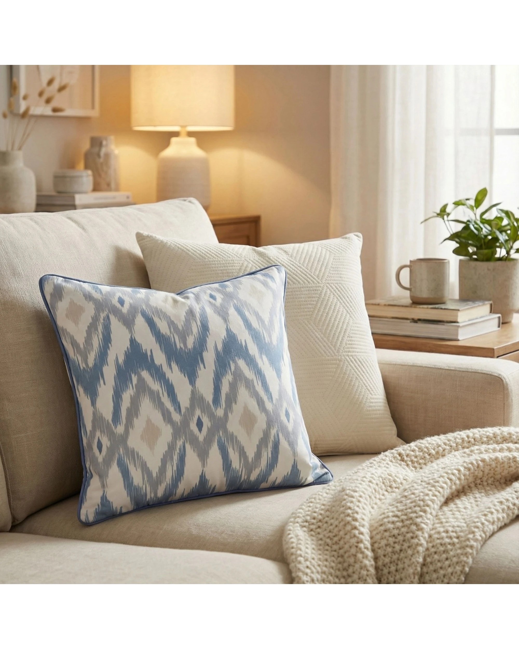 2 Urban Style Cushion Decorative Throw Pillow Geo Diamond 45x45cm - Blue, 2 of 6